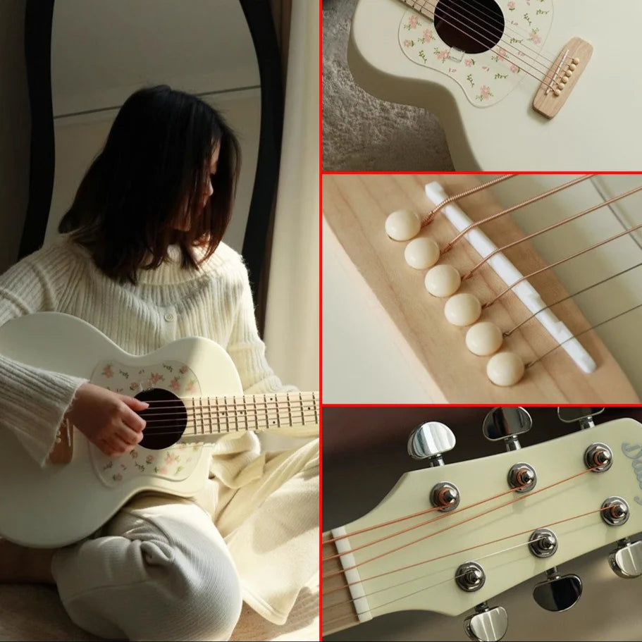 Đàn Guitar Acoustic Daisy D100 34 Inch Size 1/2, White w/Bag