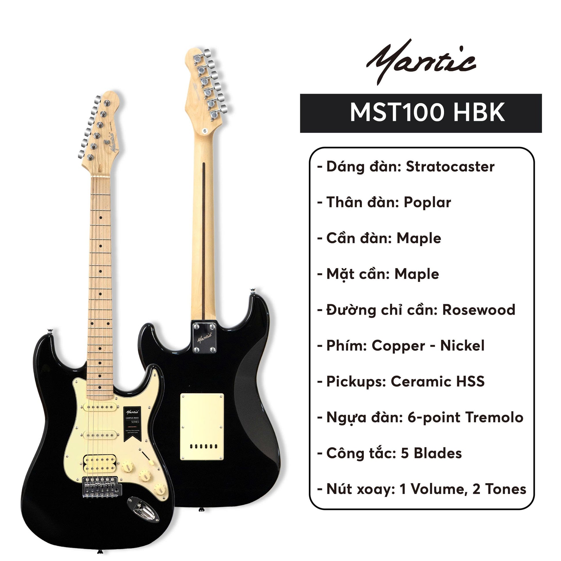  Đàn Guitar Điện Mantic MST100 HBK