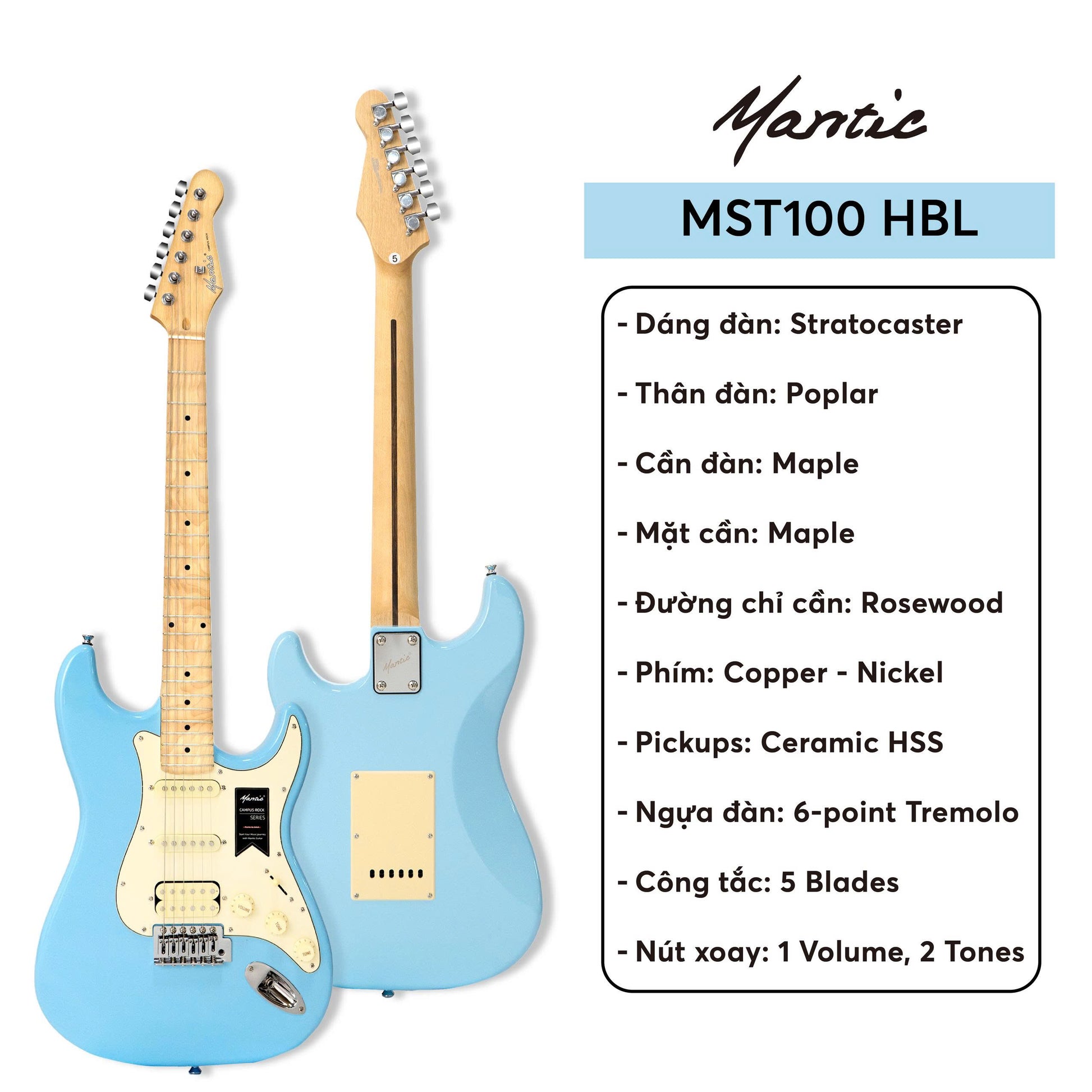 Đàn Guitar Điện Mantic MST100, HBL Blue