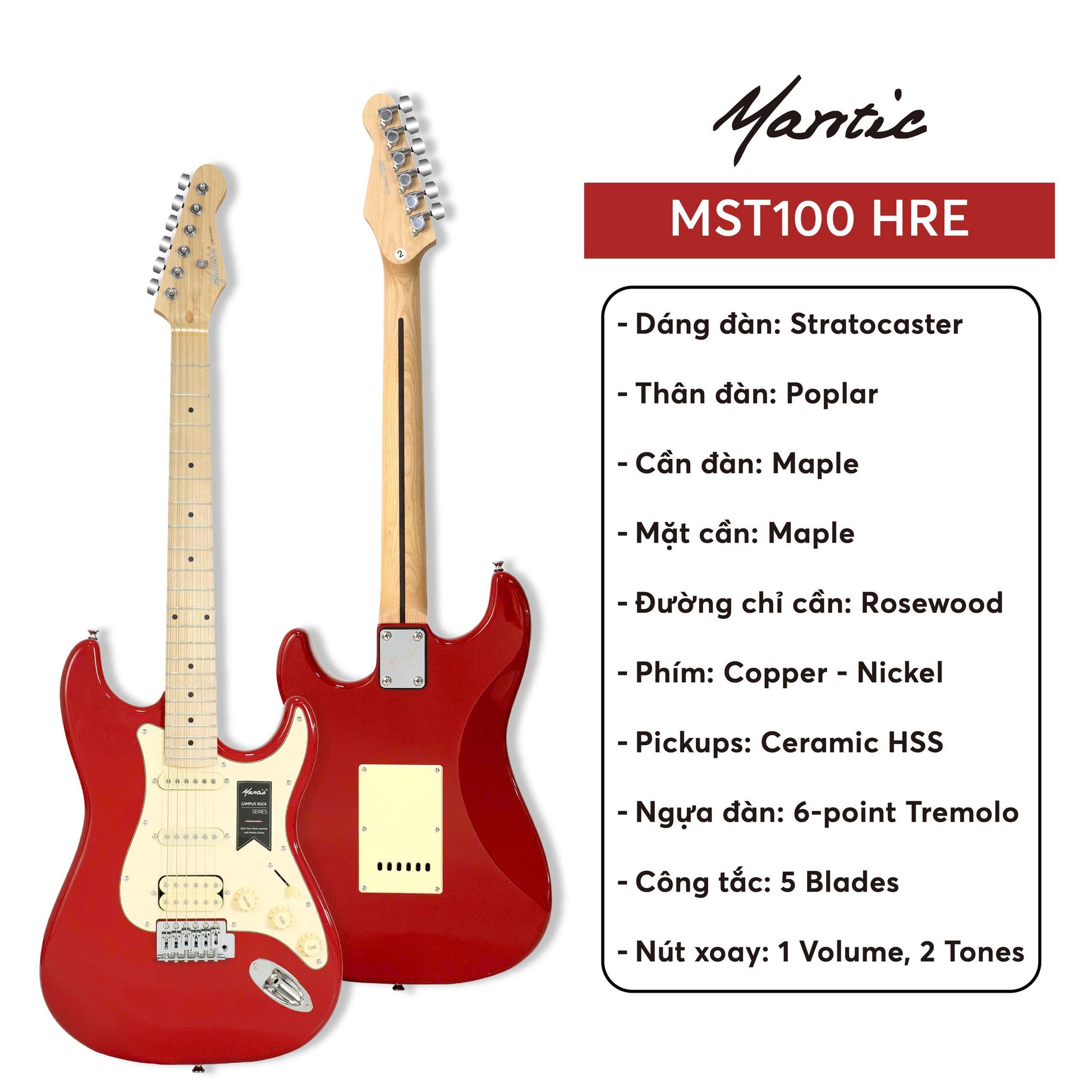 Đàn Guitar Điện Mantic MST100, HRE Red