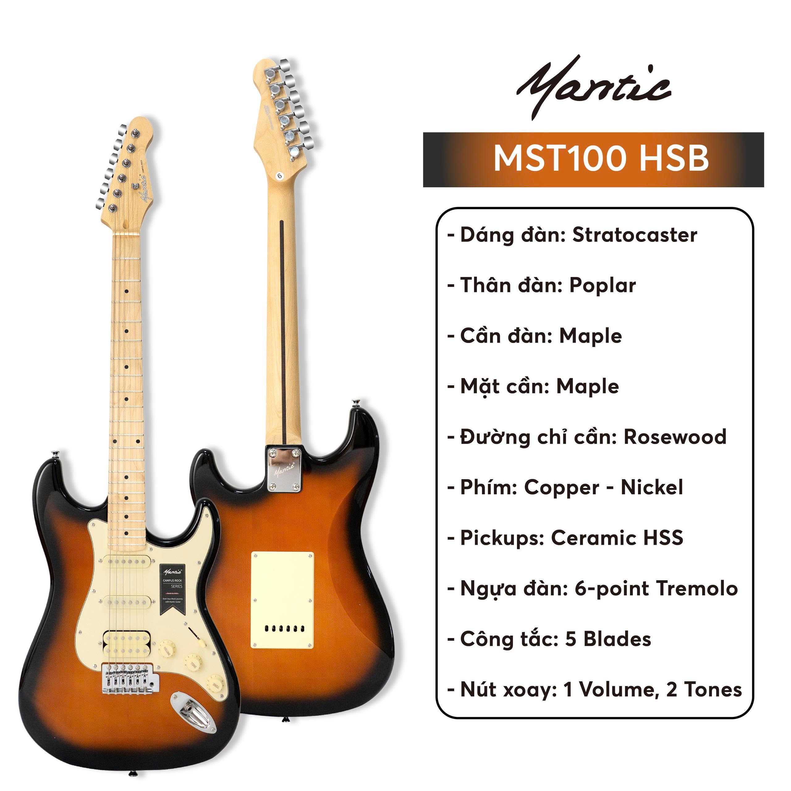 Đàn Guitar Điện Mantic MST100, HSB Sunburst