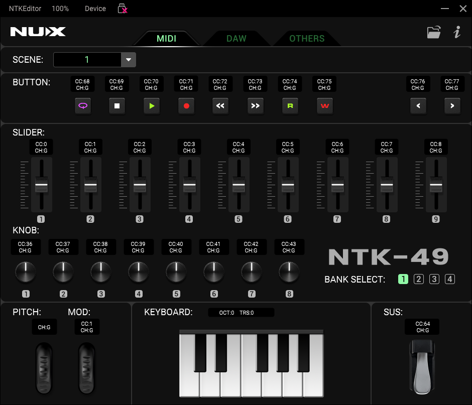 MIDI Keyboard Controller Nux NTK49, Black