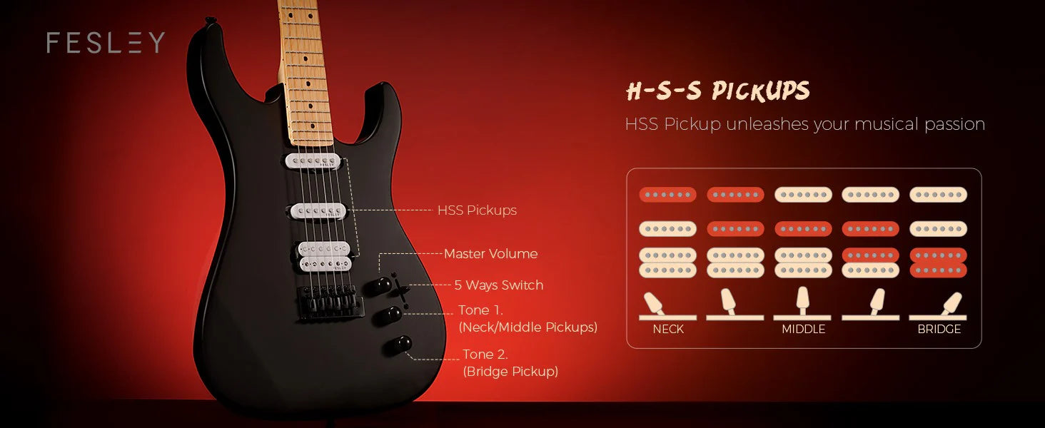 Đàn Guitar Điện Fesley FST350M HSS Electric Guitar, Maple Fingerboard