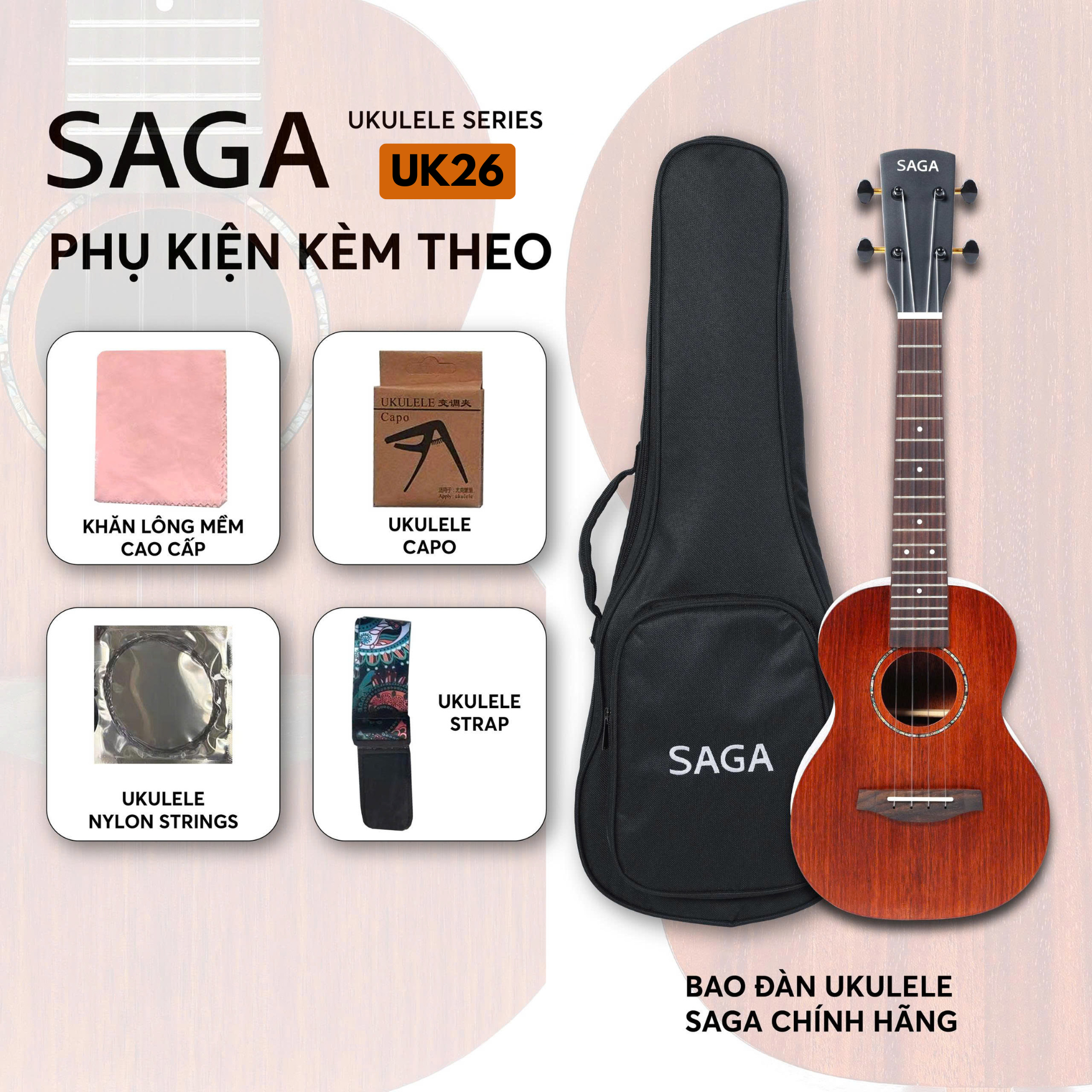 Đàn Ukulele Saga Tenor UK26 w/Bag