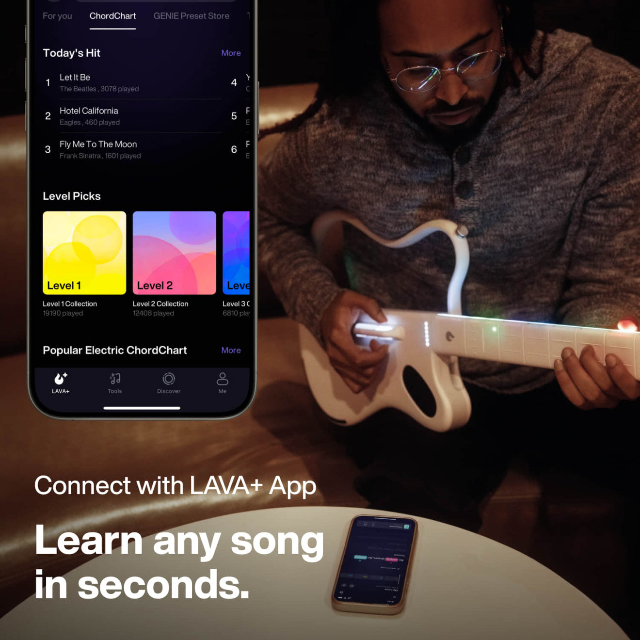 Đàn Guitar Silent Lava Genie Stringless Smart Guitar, White