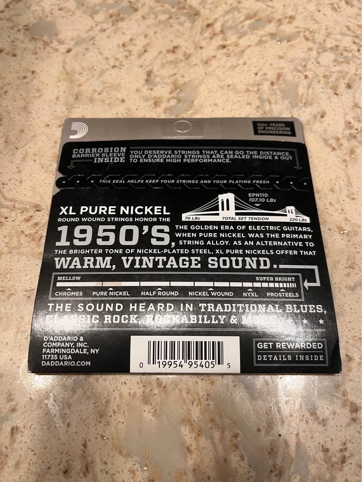 Dây Guitar Điện D'Addario EPN110 10-45 Pure Nickel Vintage