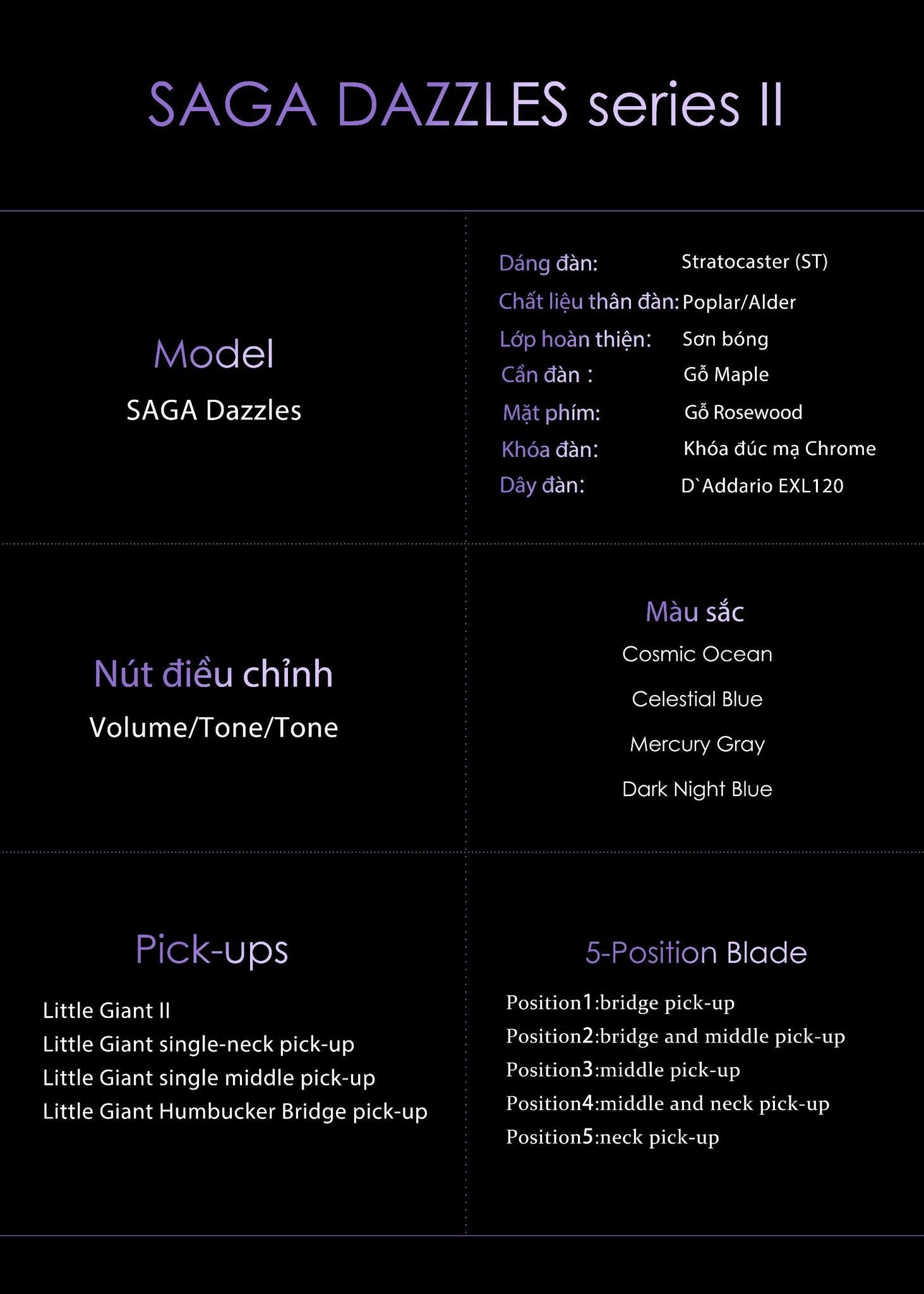 Đàn Guitar Điện  SAGA DAZZLES Series II - Mercury Gray