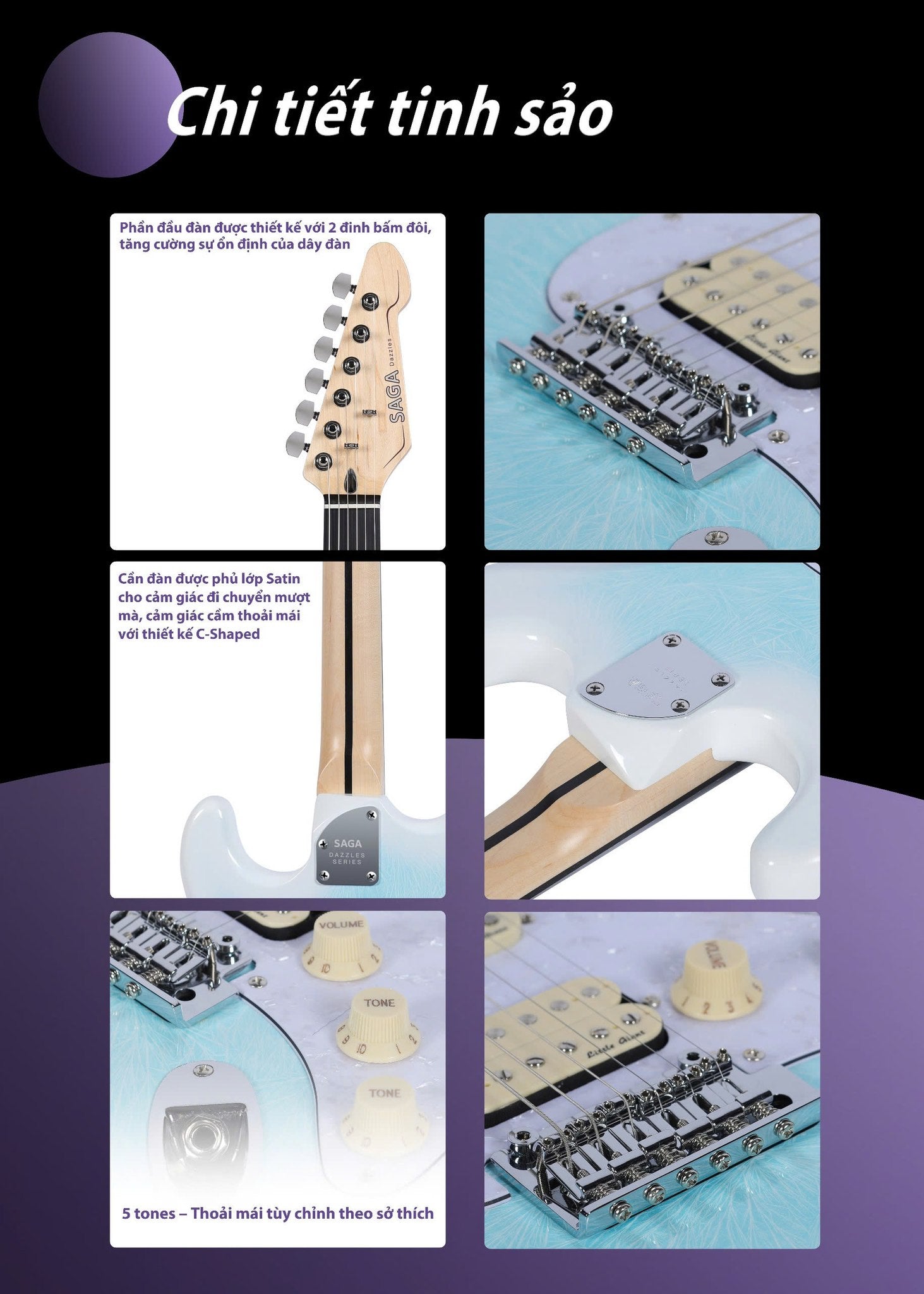 Đàn Guitar Điện SAGA DAZZLES Series II - Celestial Blue