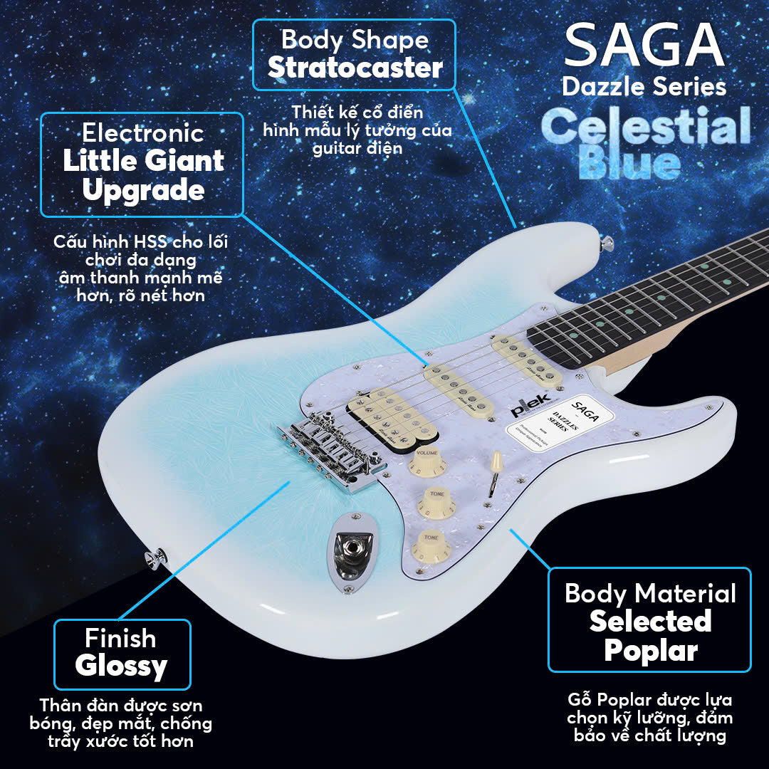 Đàn Guitar Điện SAGA DAZZLES Series II - Celestial Blue