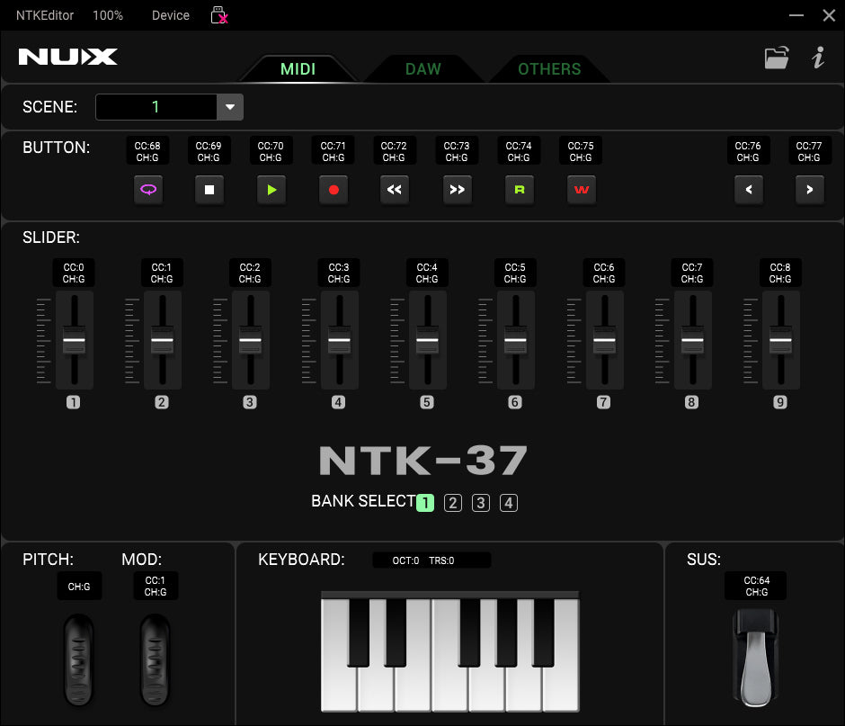MIDI Keyboard Controller Nux NTK37, Black
