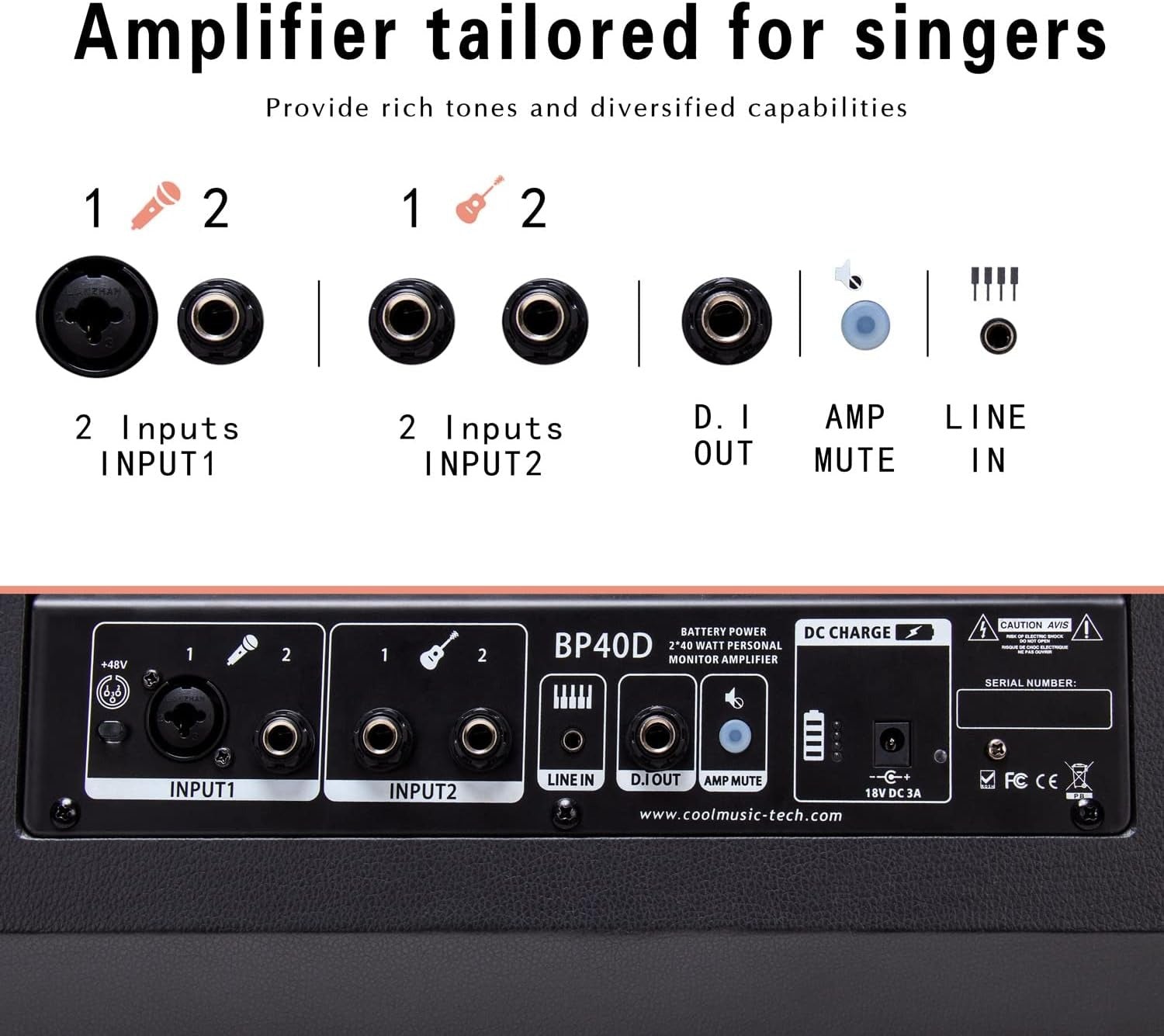 Amplifier Coolmusic BP40D 80W Effect, Pin Sạc, Combo Acoustic Guitar