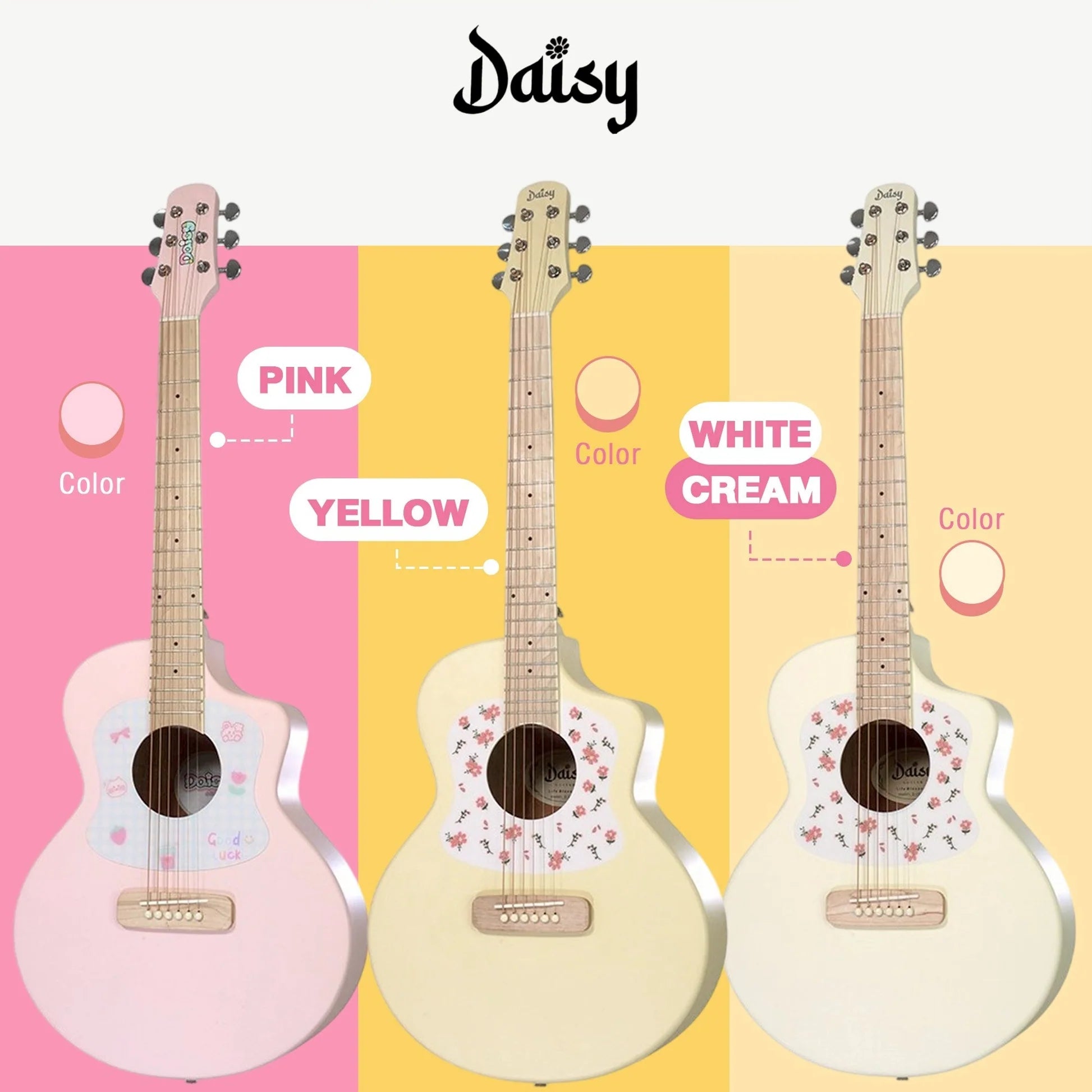 Đàn Guitar Acoustic Daisy D100 34 Inch Size 1/2, White w/Bag