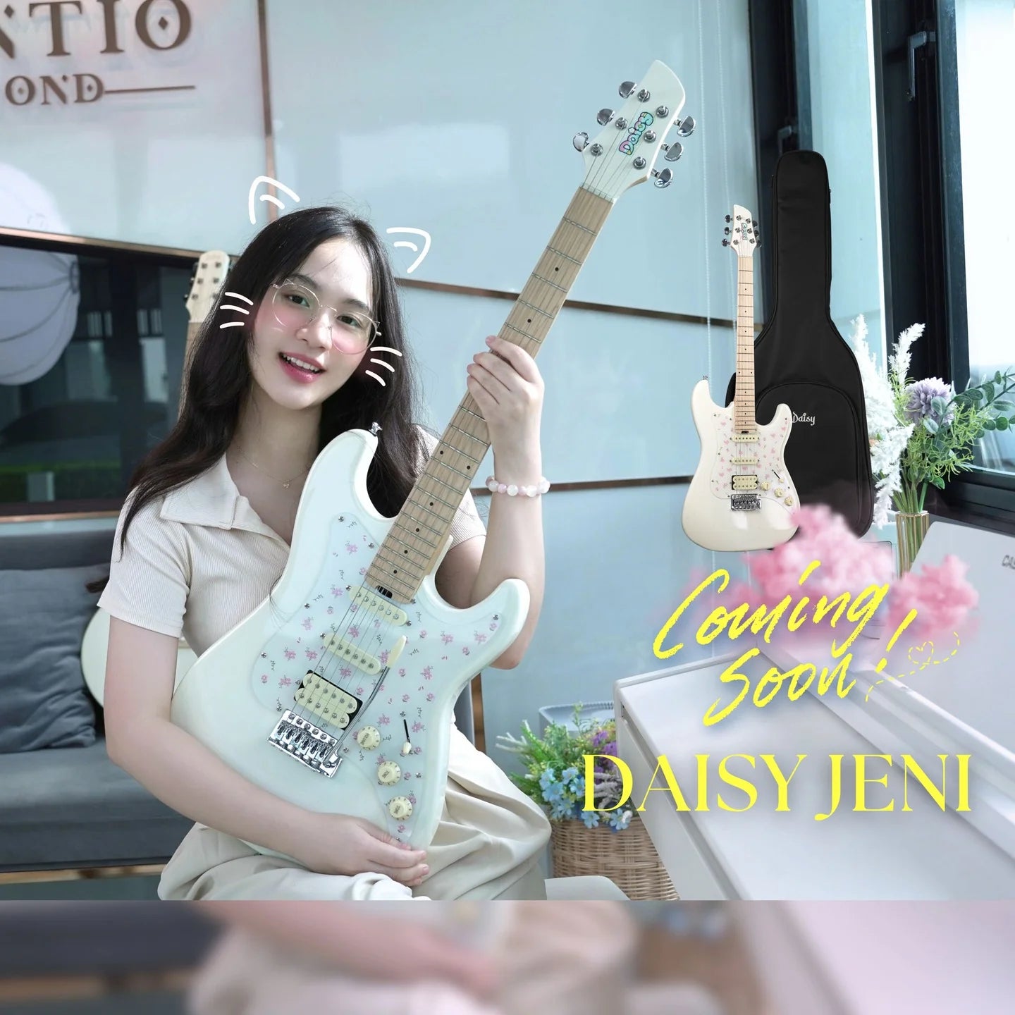 Đàn Guitar Điện Daisy Jeni E200 HSS Electric Guitar, Maple Fingerboard, White