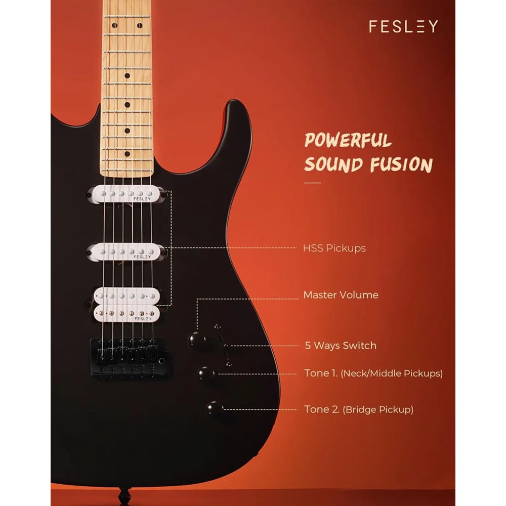 Đàn Guitar Điện Fesley FST350M HSS Electric Guitar, Maple Fingerboard