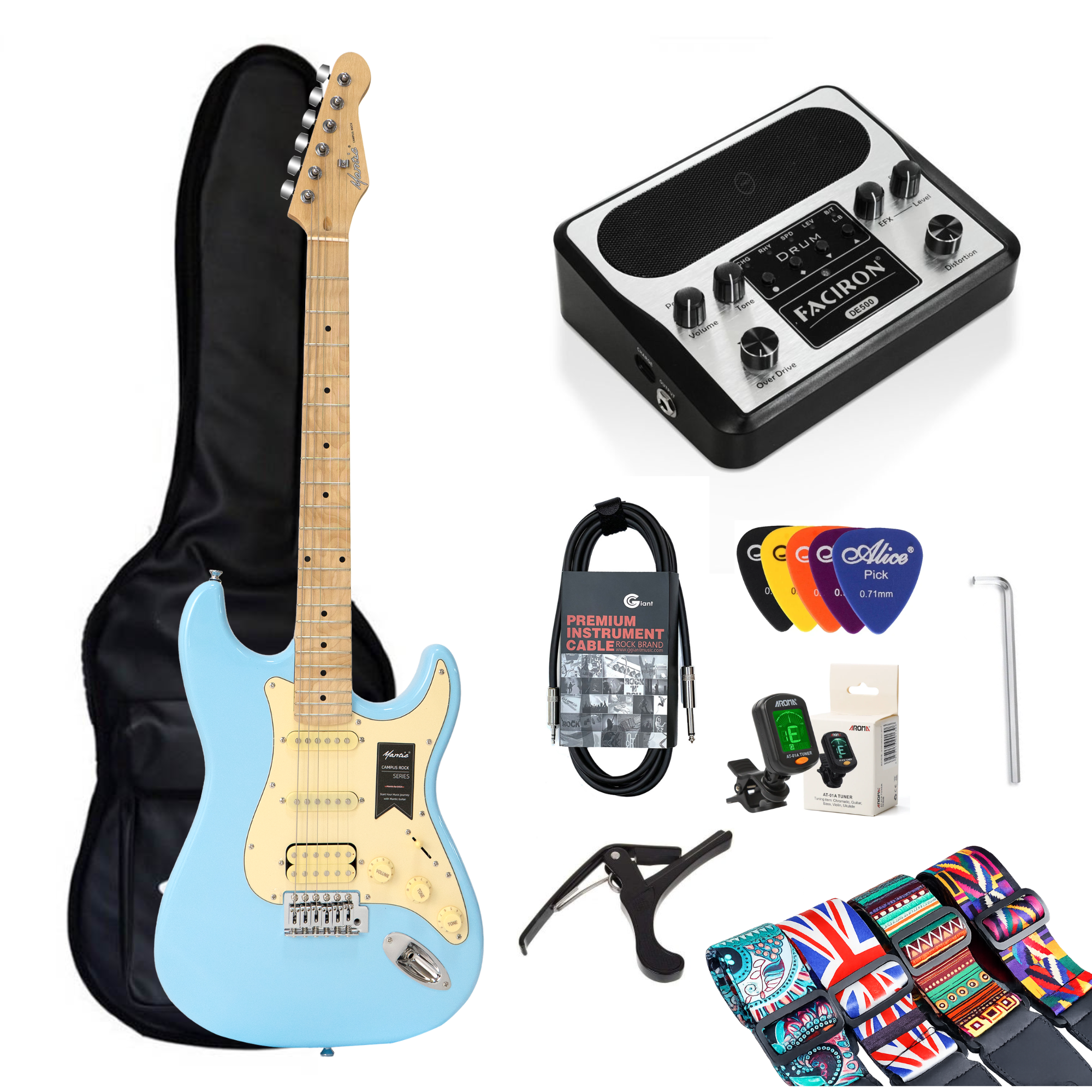 Combo Đàn Guitar Điện Mantic MST100 HSS, Amplifier Faciron DE500