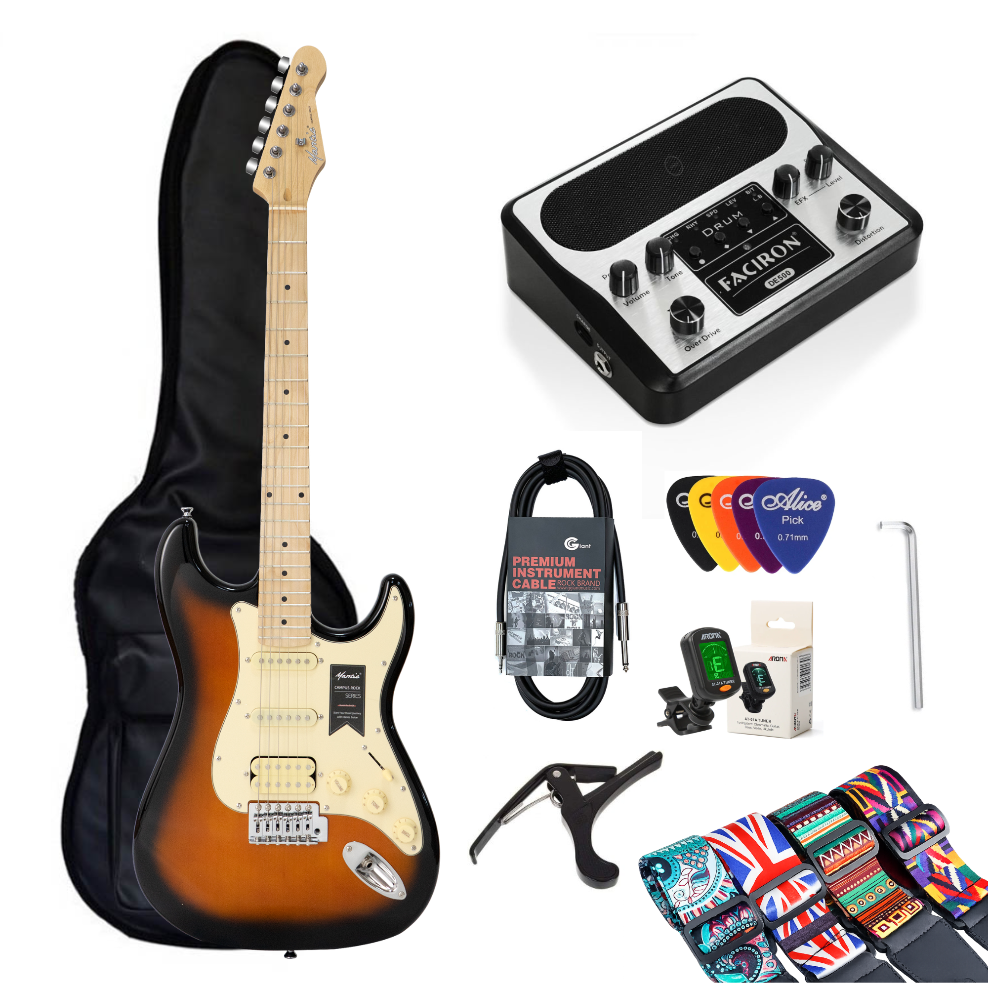 Combo Đàn Guitar Điện Mantic MST100 HSS, Amplifier Faciron DE500