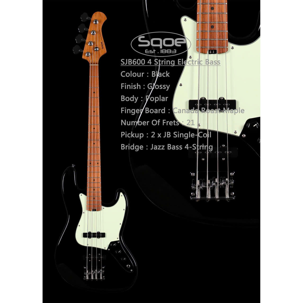 Đàn Guitar Bass Sqoe SJB600, Black