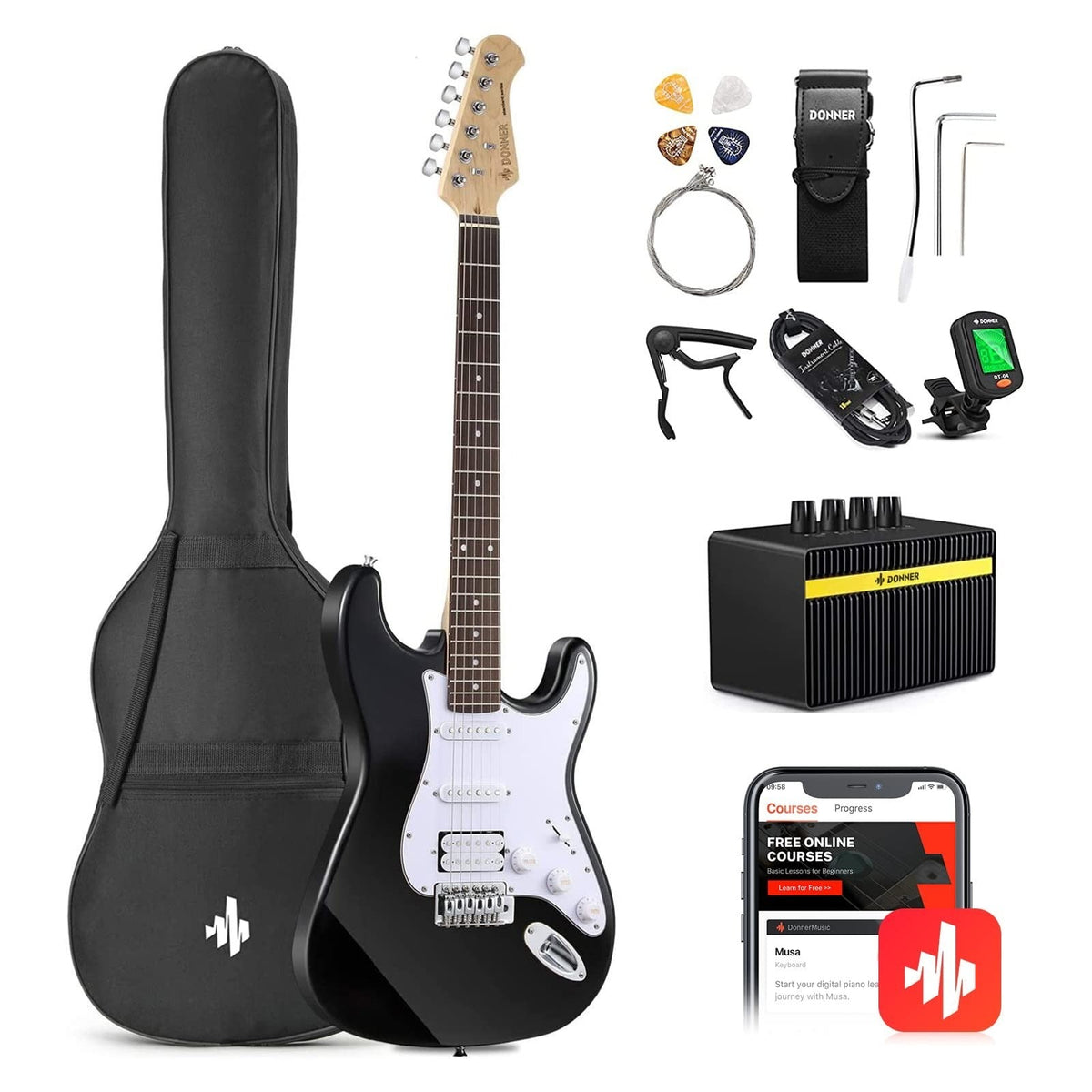 Đàn Guitar Điện Combo Donner DST100, Black