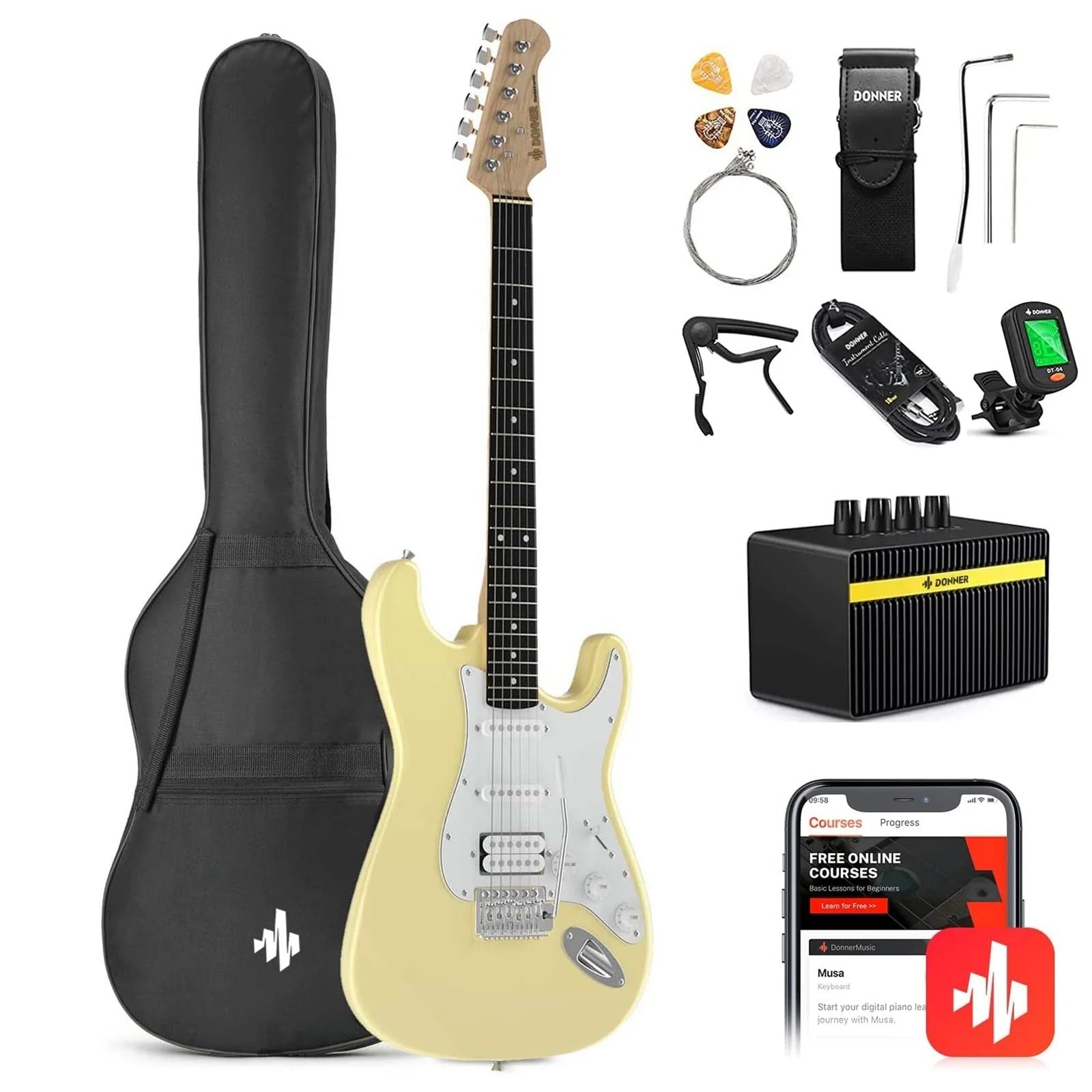 Đàn Guitar Điện Combo Donner DST100,  Ivory White