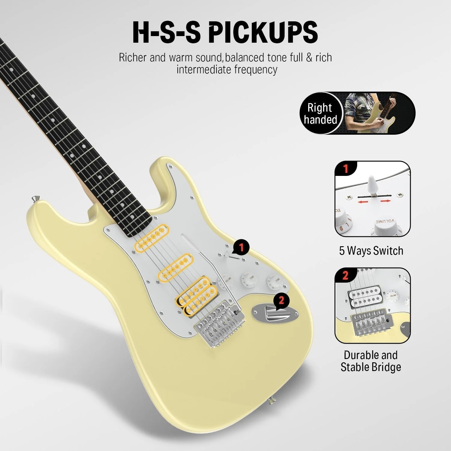 Đàn Guitar Điện Combo Donner DST100,  Ivory White