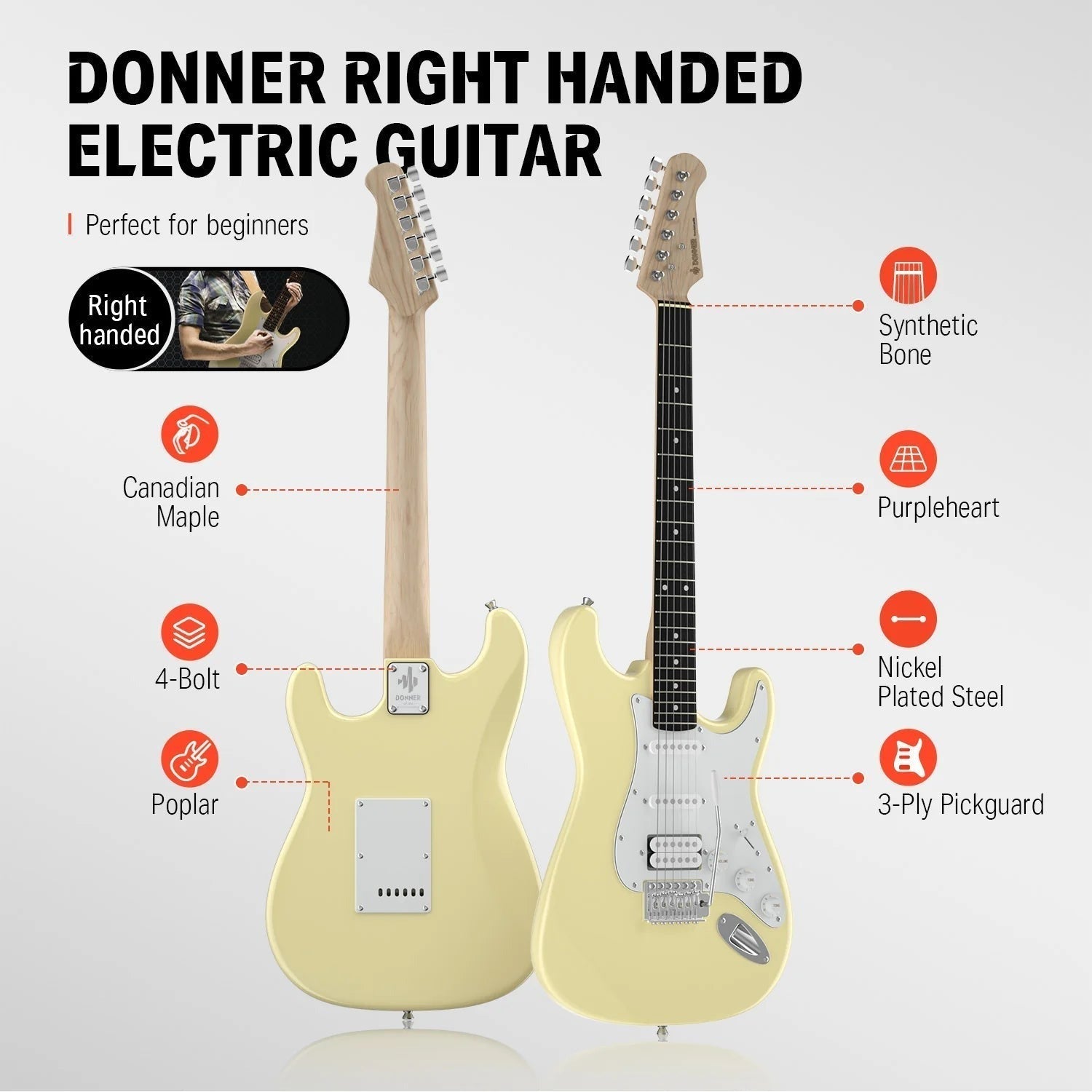 Đàn Guitar Điện Combo Donner DST100,  Ivory White
