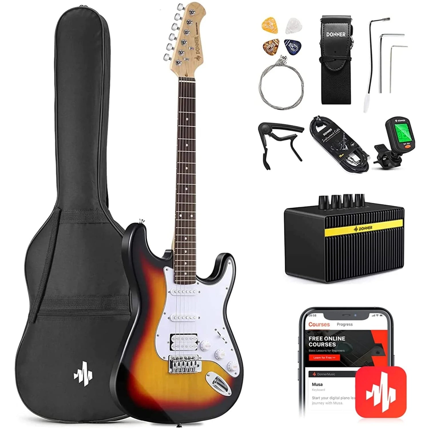 Đàn Guitar Điện Combo Donner DST100, Sunburst