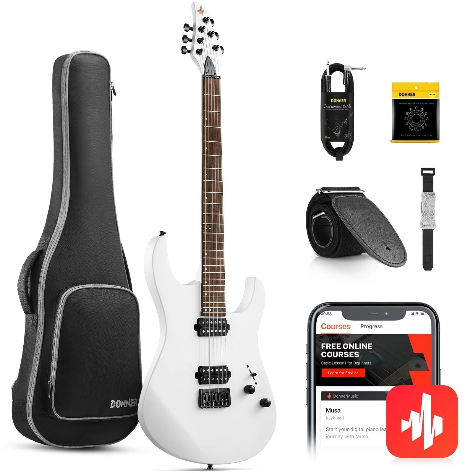 Đàn Guitar Điện Donner DMT100, White