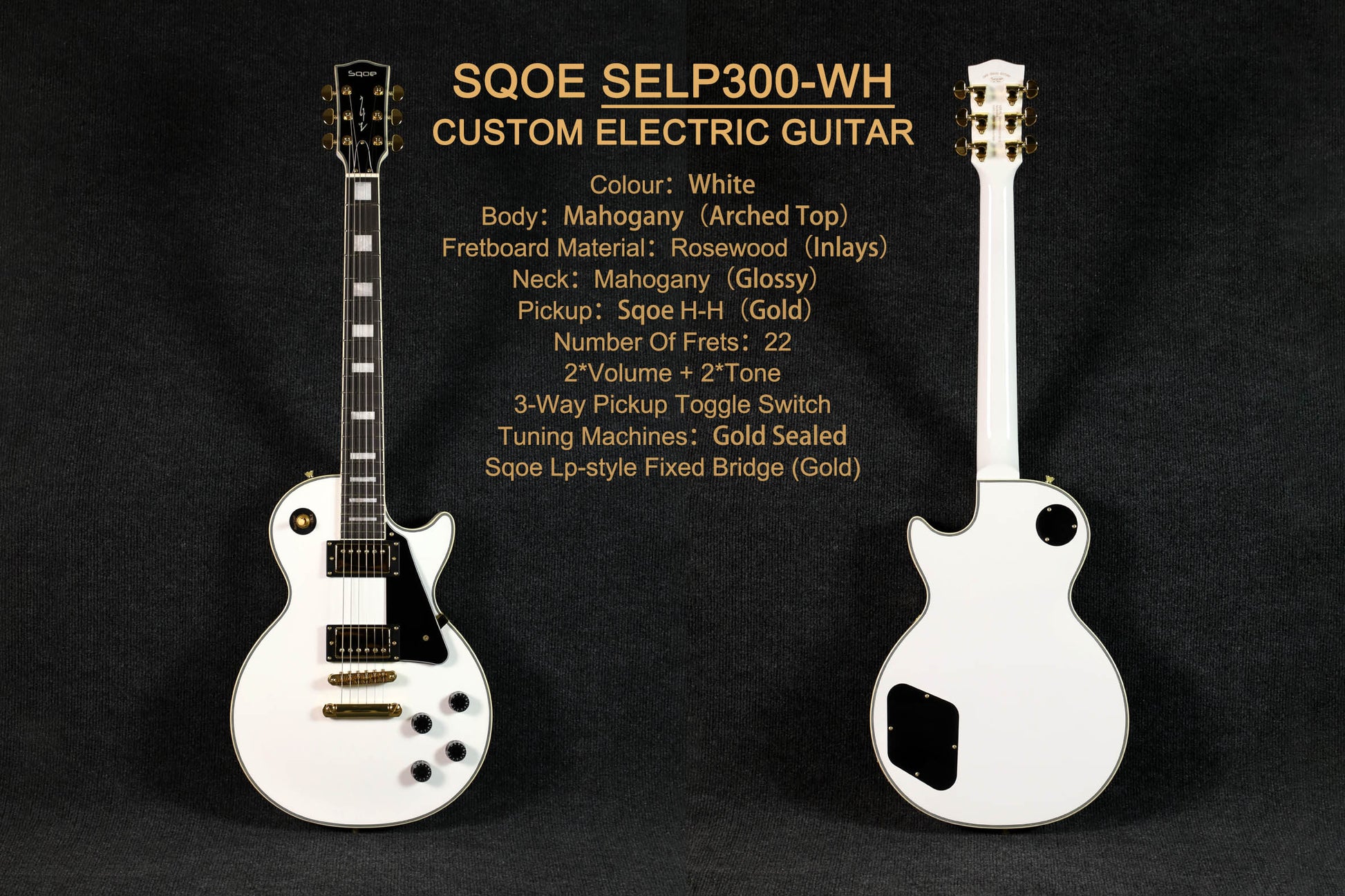 Đàn Guitar Điện Sqoe SELP300 HH Electric Guitar w/Case, White