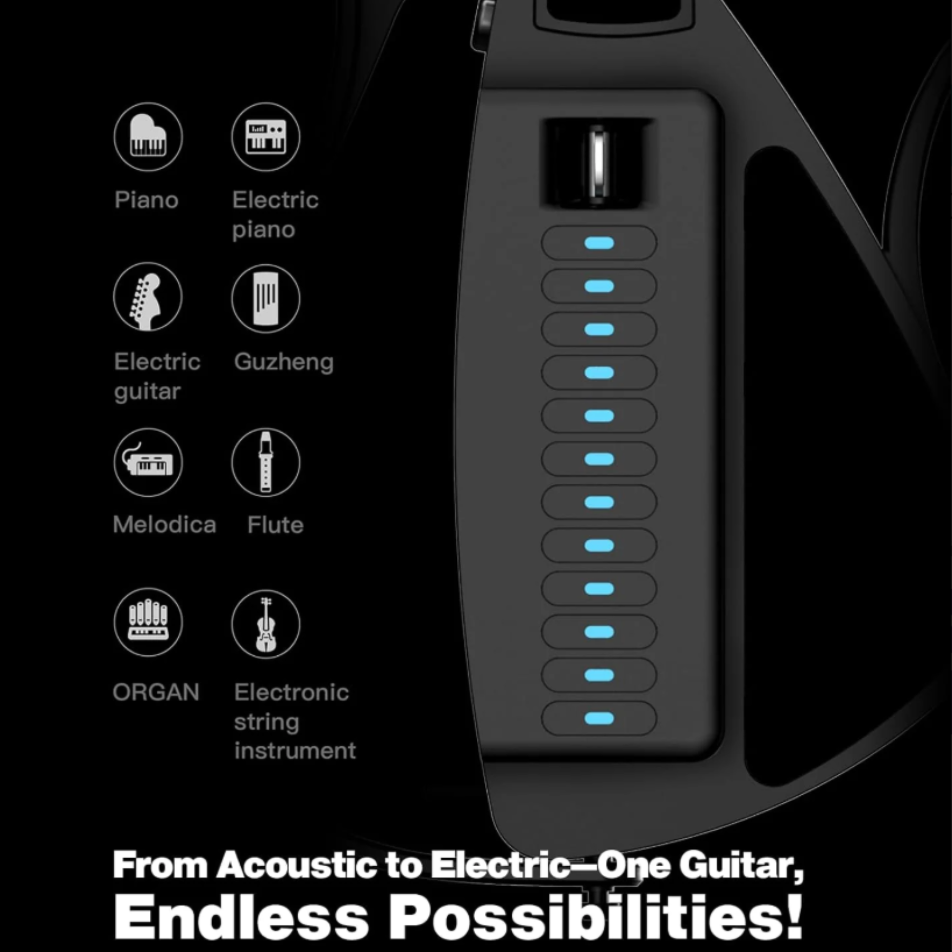 Đàn Guitar Enya Cyber G Stringless Pick Model, Black