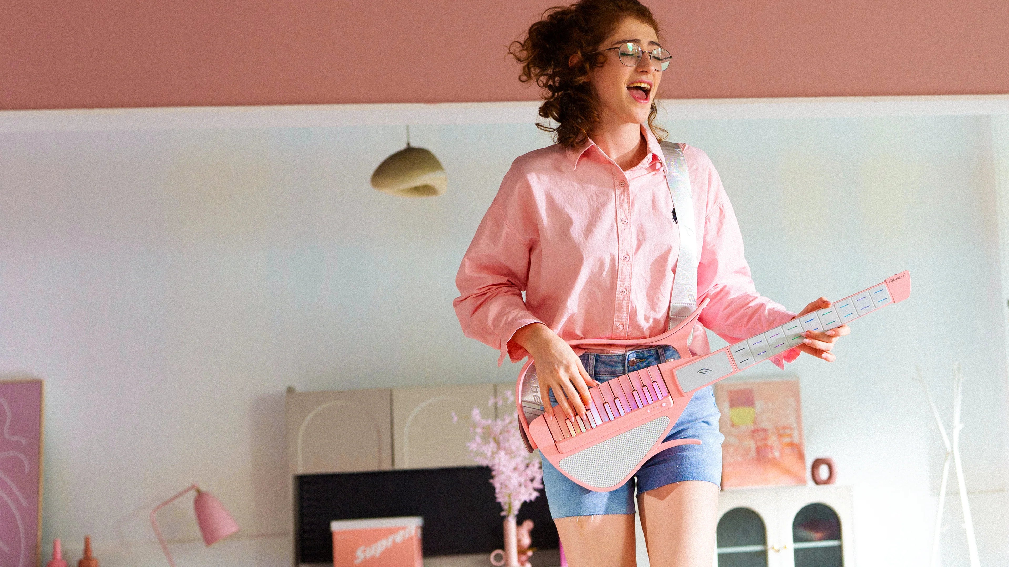 Đàn Guitar Enya Cyber G Stringless Keyboard Module, Pink