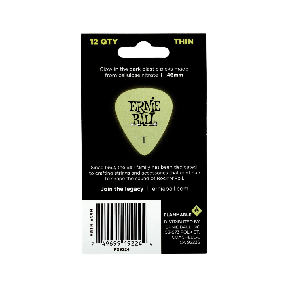 Guitar Pick Ernie Ball Super Glow Cellulose, Thin, 12-Pack