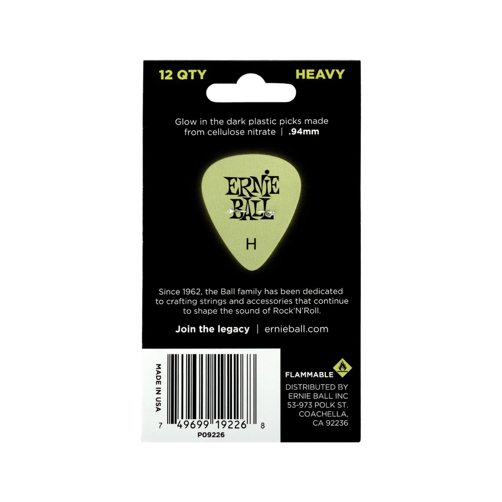 Guitar Pick Ernie Ball Super Glow Cellulose , Heavy, 12-Pack