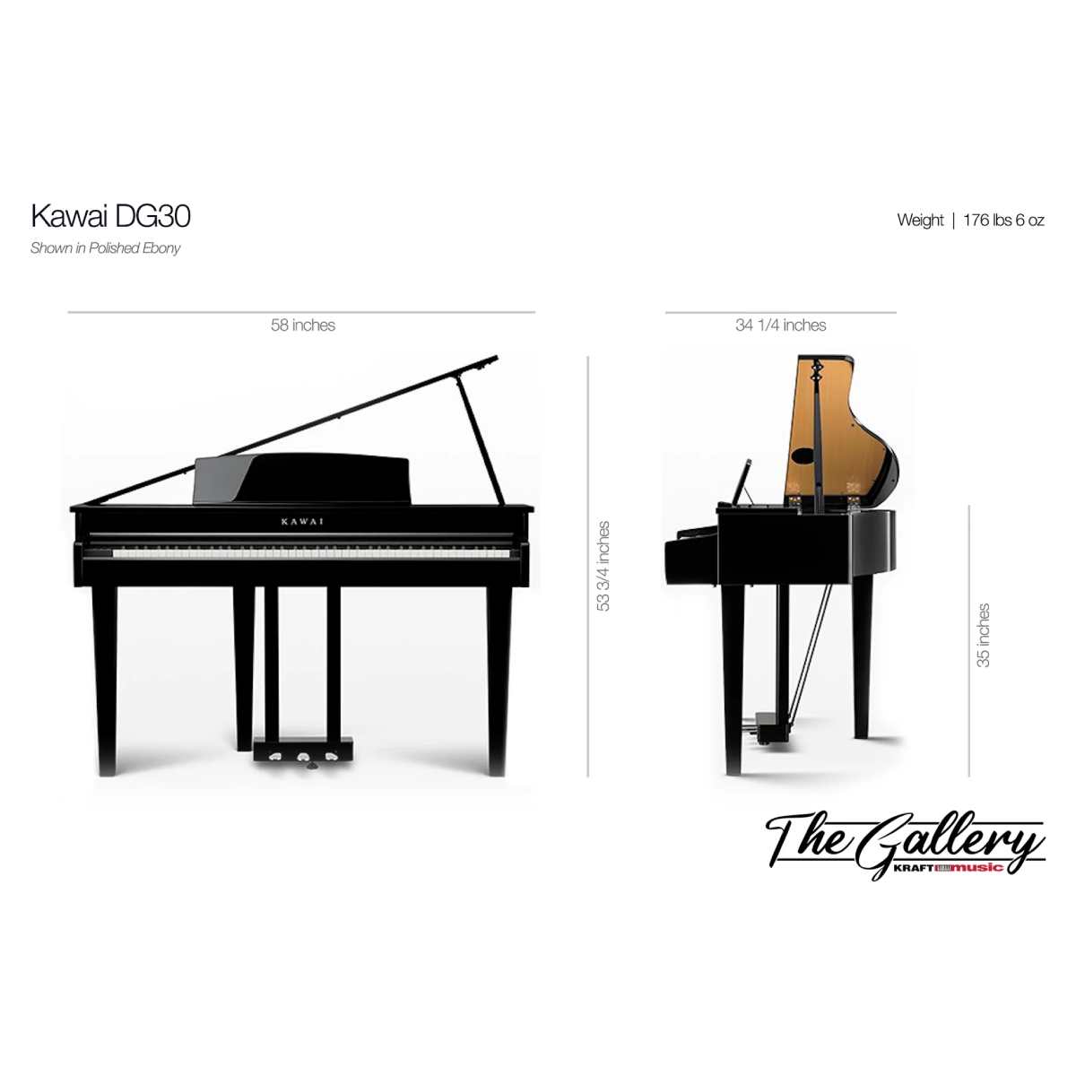 Kawai DG30 Digital Grand Piano - Ebony Polish