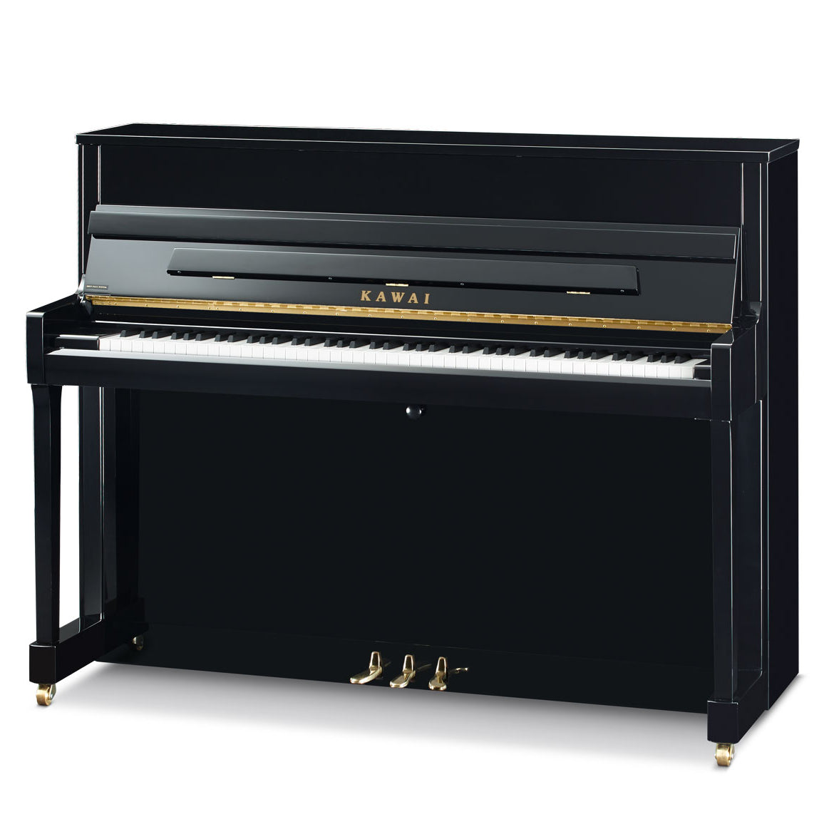 Toàn cảnh đàn piano KAWAI K200 màu đen bóng polished ebony tại Tân Nhạc Cụ, nắp mở, chụp chính diện