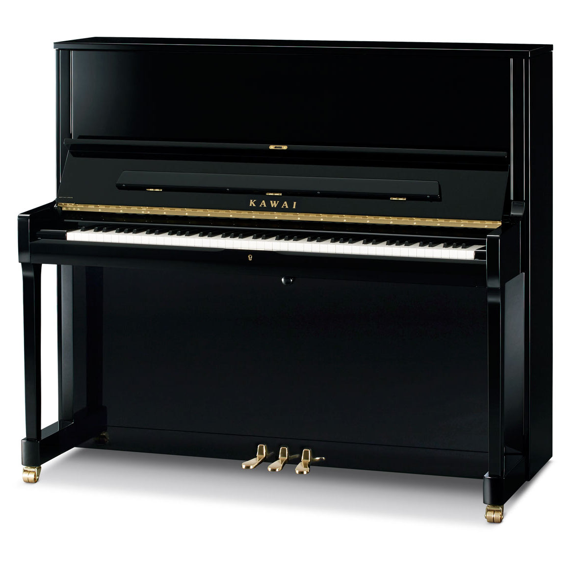 Toàn cảnh đàn piano KAWAI K500 tại showroom Tân Nhạc Cụ, màu đen bóng polished ebony, mở nắp