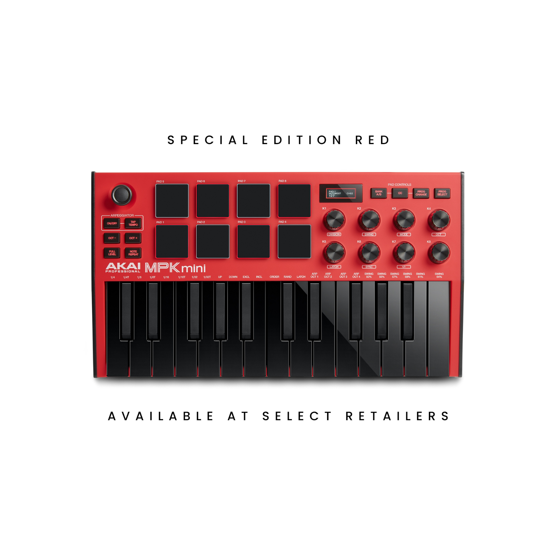 Akai MPK Mini Mk3 Compact Keyboard Controller, Red
