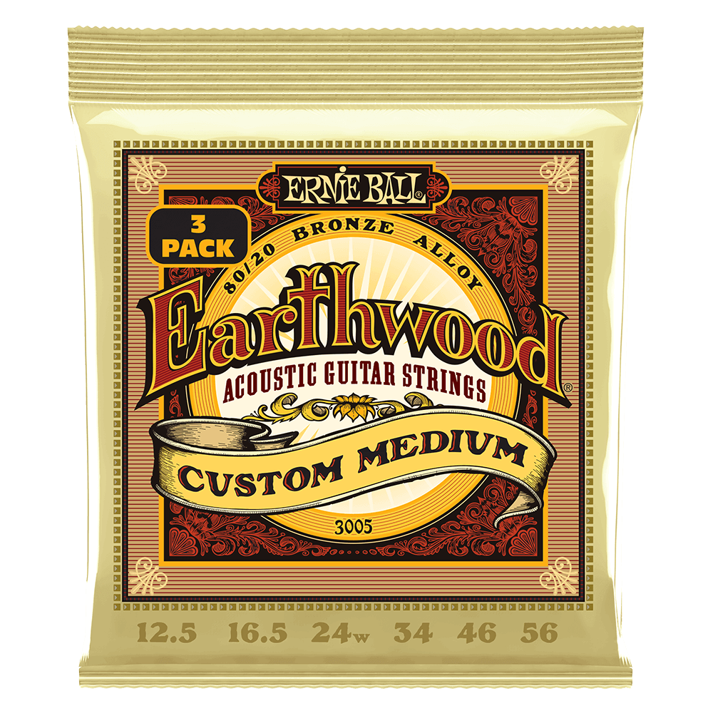 Dây Đàn Guitar Acoustic Ernie Ball Earthwood 80/20 Bronze  - .0125-.056 Custom Medium (3-pack)