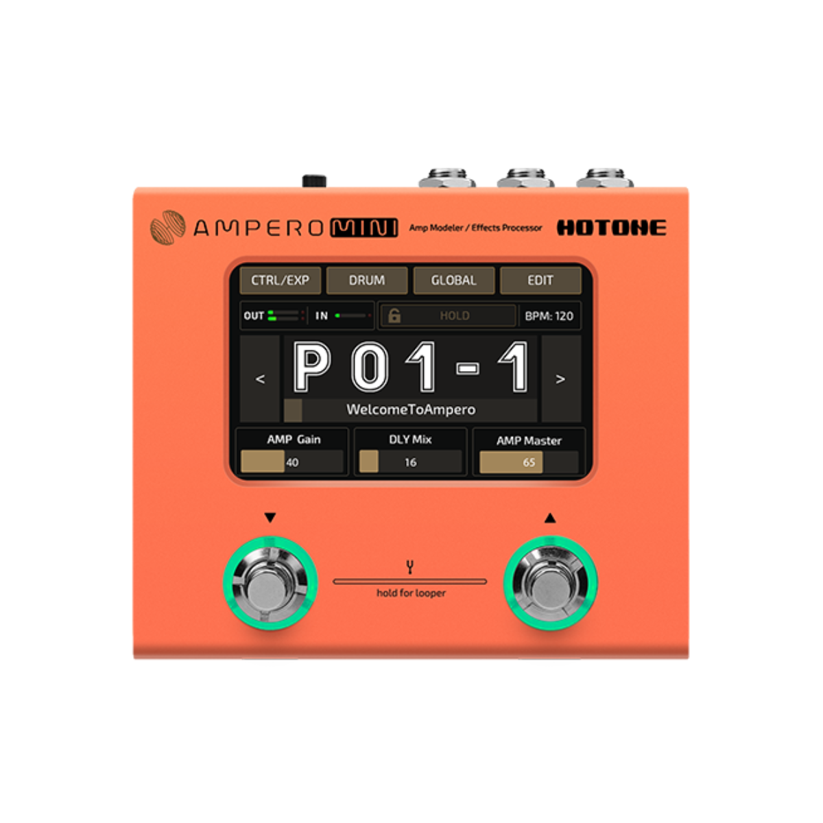 Pedal Guitar Hotone Ampero Mini MP50 Amp Modeler and Effects Processor, Orange