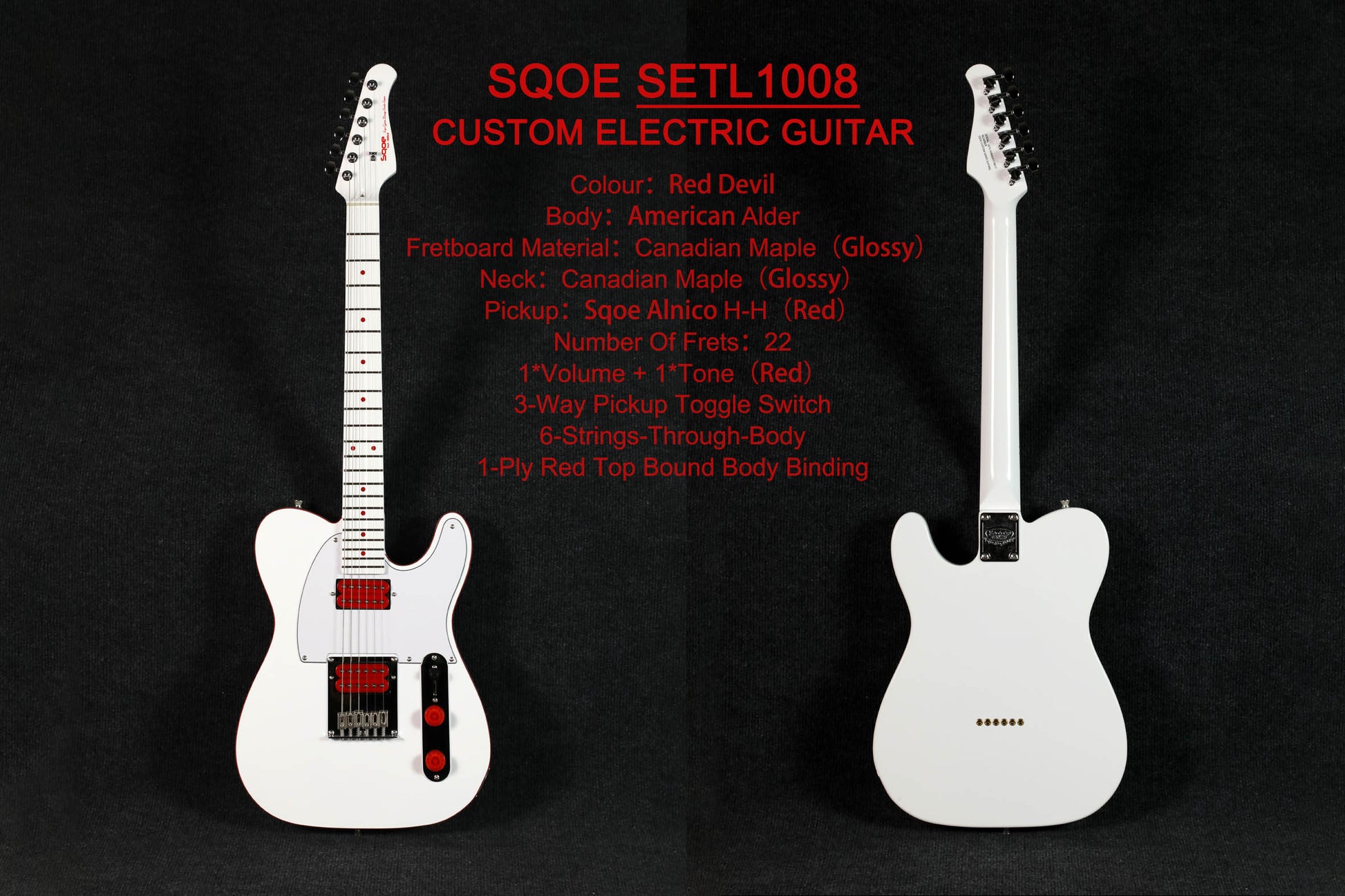 Đàn Guitar Điện Sqoe Limited Edition SETL1008 HH Electric Guitar w/Case, Canadian Maple Fingerboard, Red Devil
