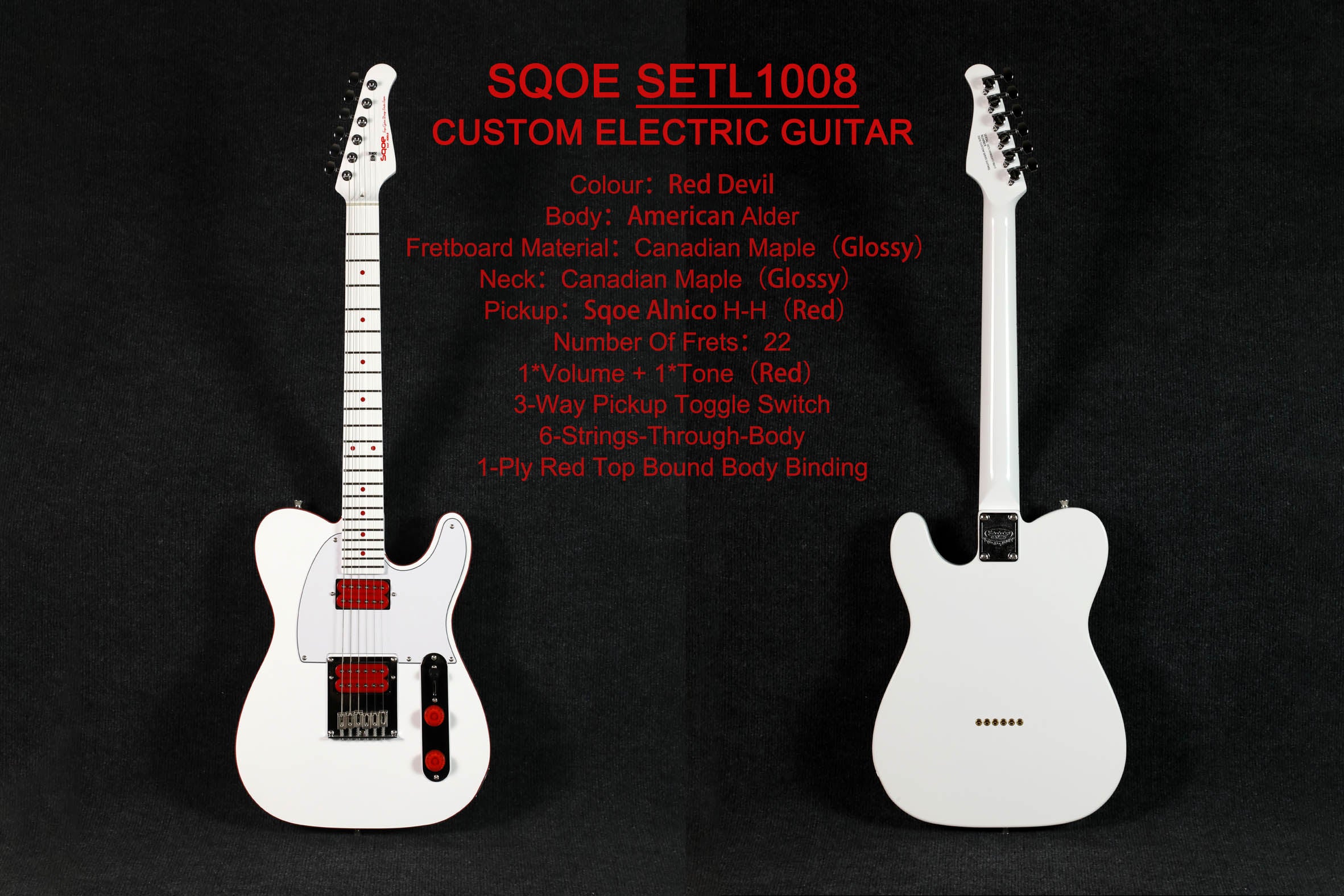 Đàn Guitar Điện Sqoe Limited Edition SETL1008 HH Electric Guitar w/Case, Canadian Maple Fingerboard, Red Devil