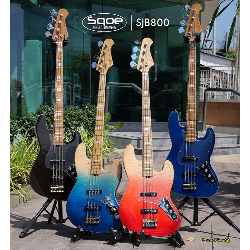 Đàn Guitar Bass Sqoe SJB800 SS Electric Guitar, Canadian Roasted Maple Fingerboard, Transparent Black
