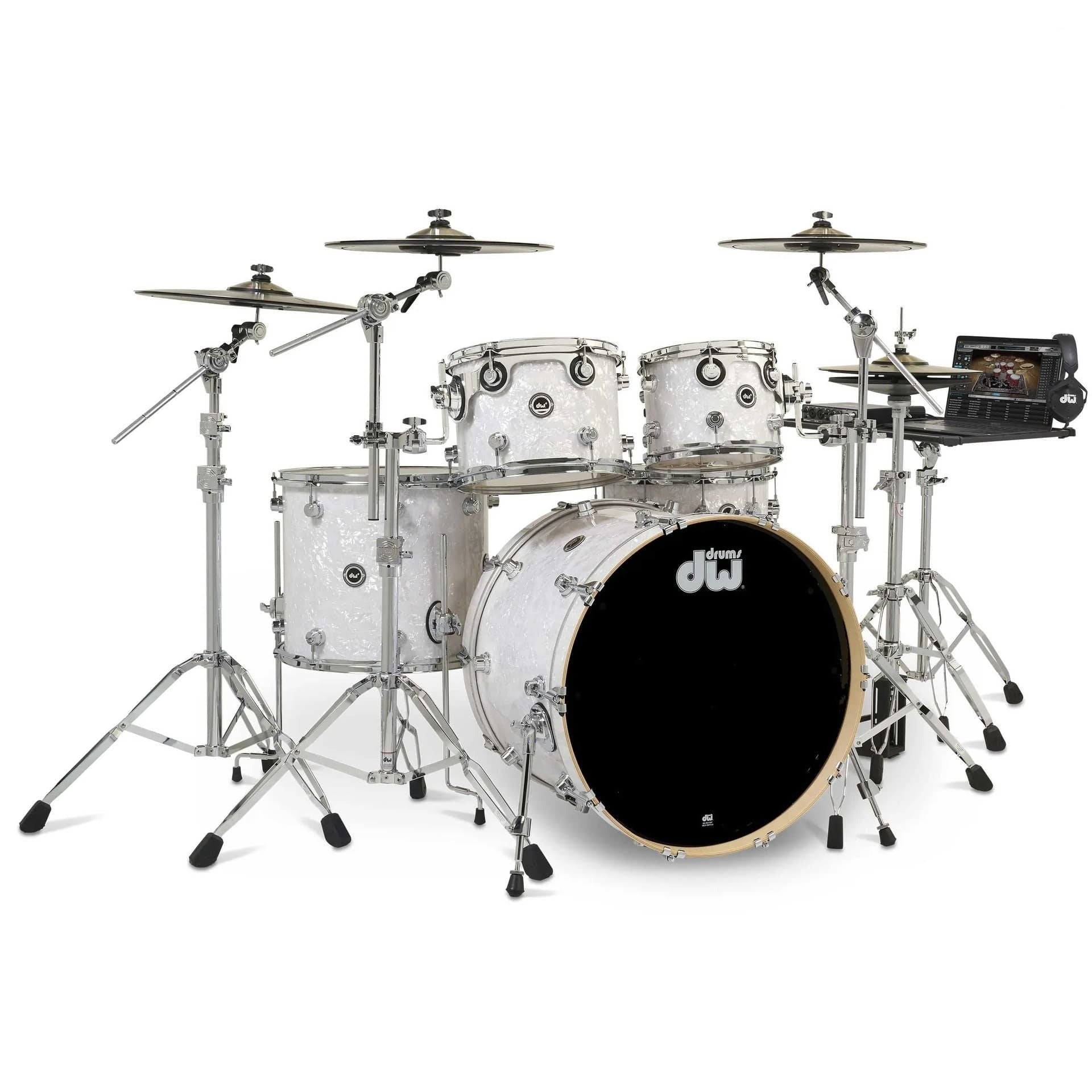 Trống Cơ Trống Cơ DW DWe 5-Pcs Drum Kit Bundle, White Marine Pearl FinishPly