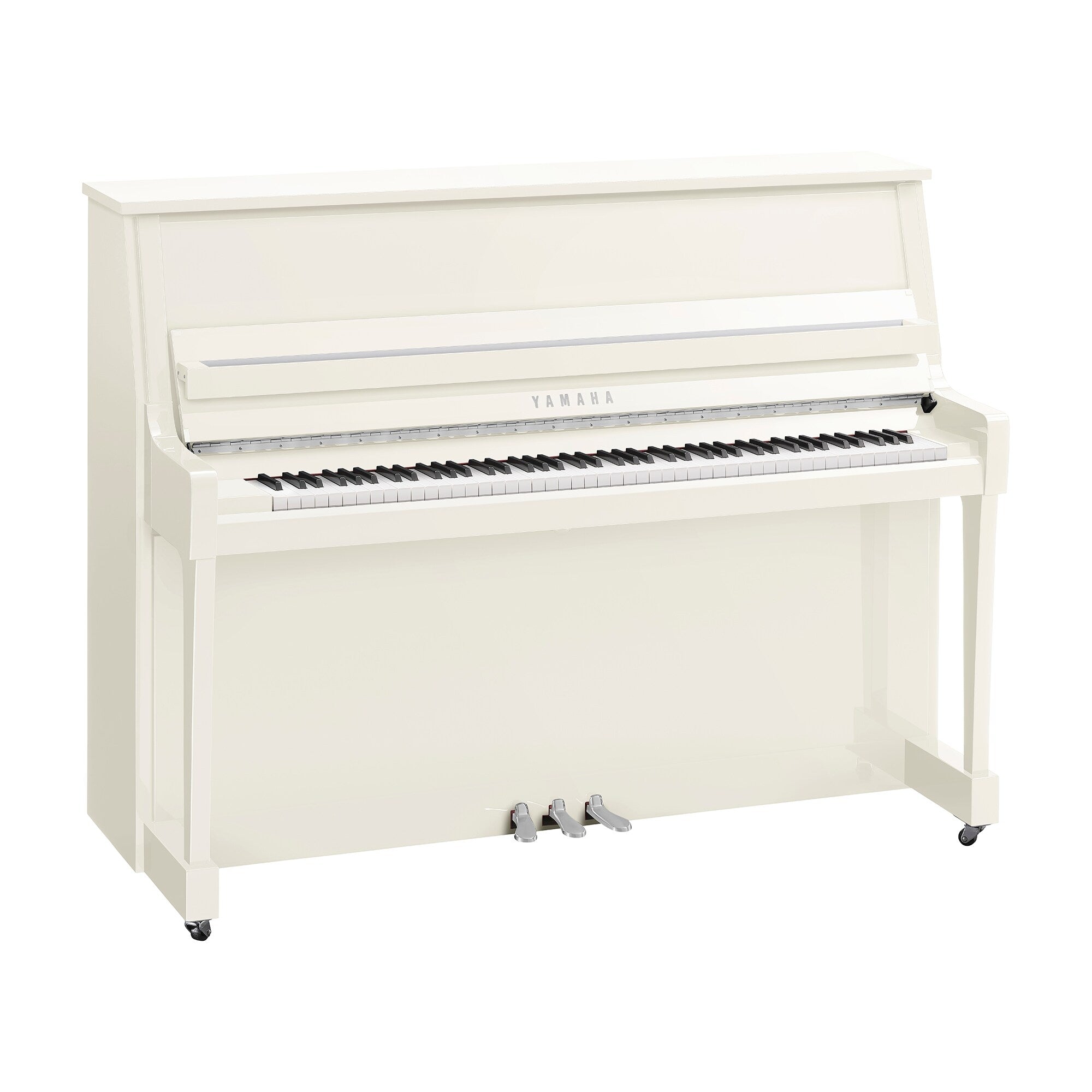 Toàn cảnh đàn piano YAMAHA B20 màu trắng bóng mạ chrome polished white chrome tại Tân Nhạc CỤ