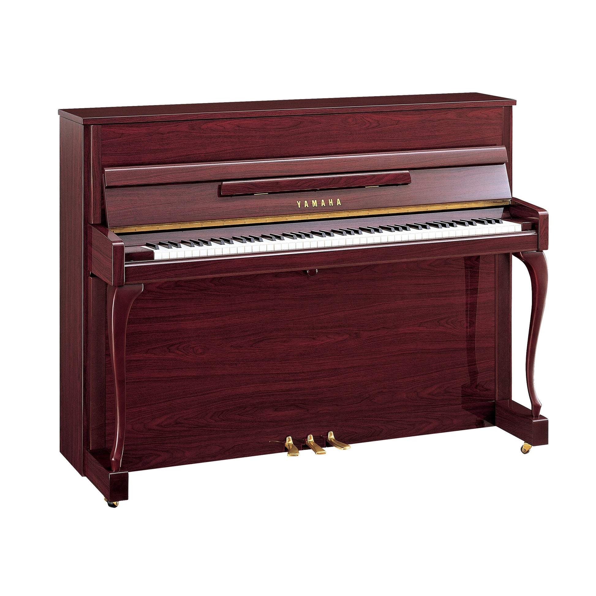 Toàn cảnh đàn piano Yamaha JX113CP màu gỗ gụ bóng, chân cong, sang trọng