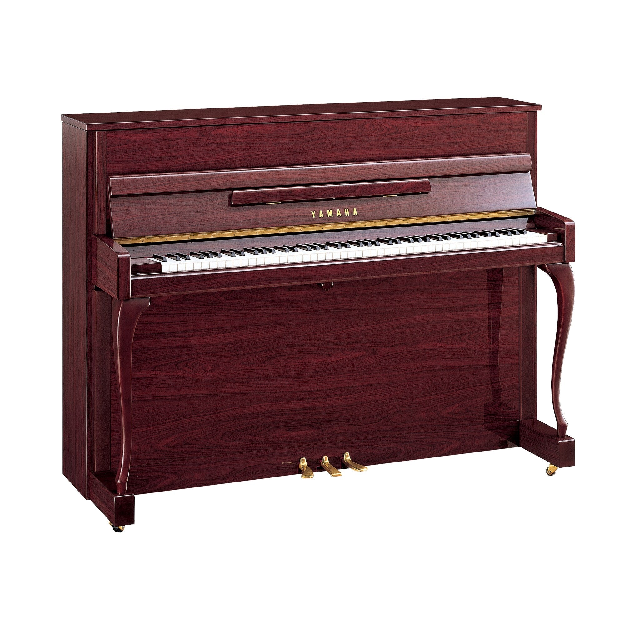 Toàn cảnh đàn piano Yamaha JX113CP màu gỗ gụ bóng, chân cong, sang trọng