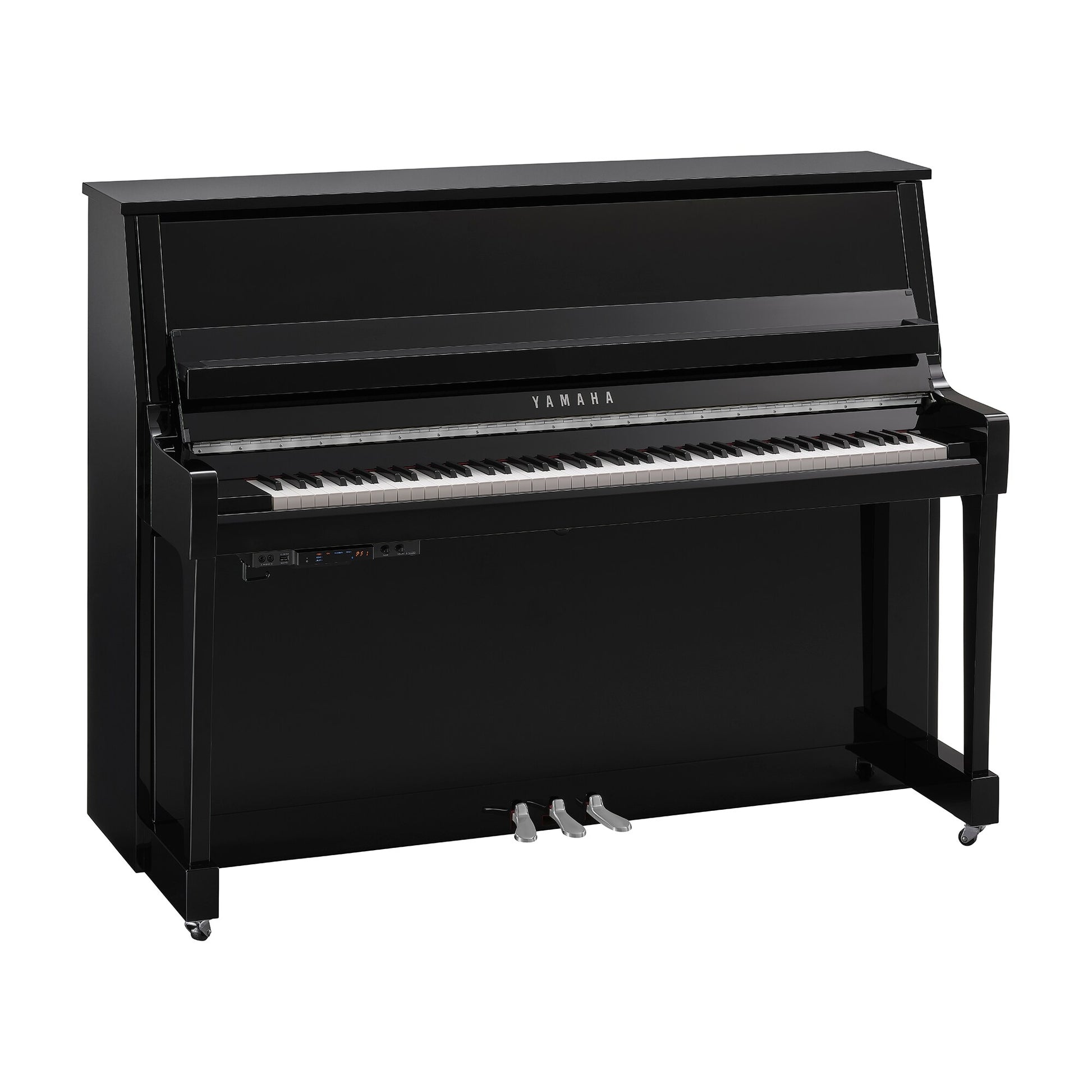 Toàn cảnh đàn piano Yamaha B20 màu đen bóng mạ Chrome bản tranacoustic tại Tân Nhạc Cụ