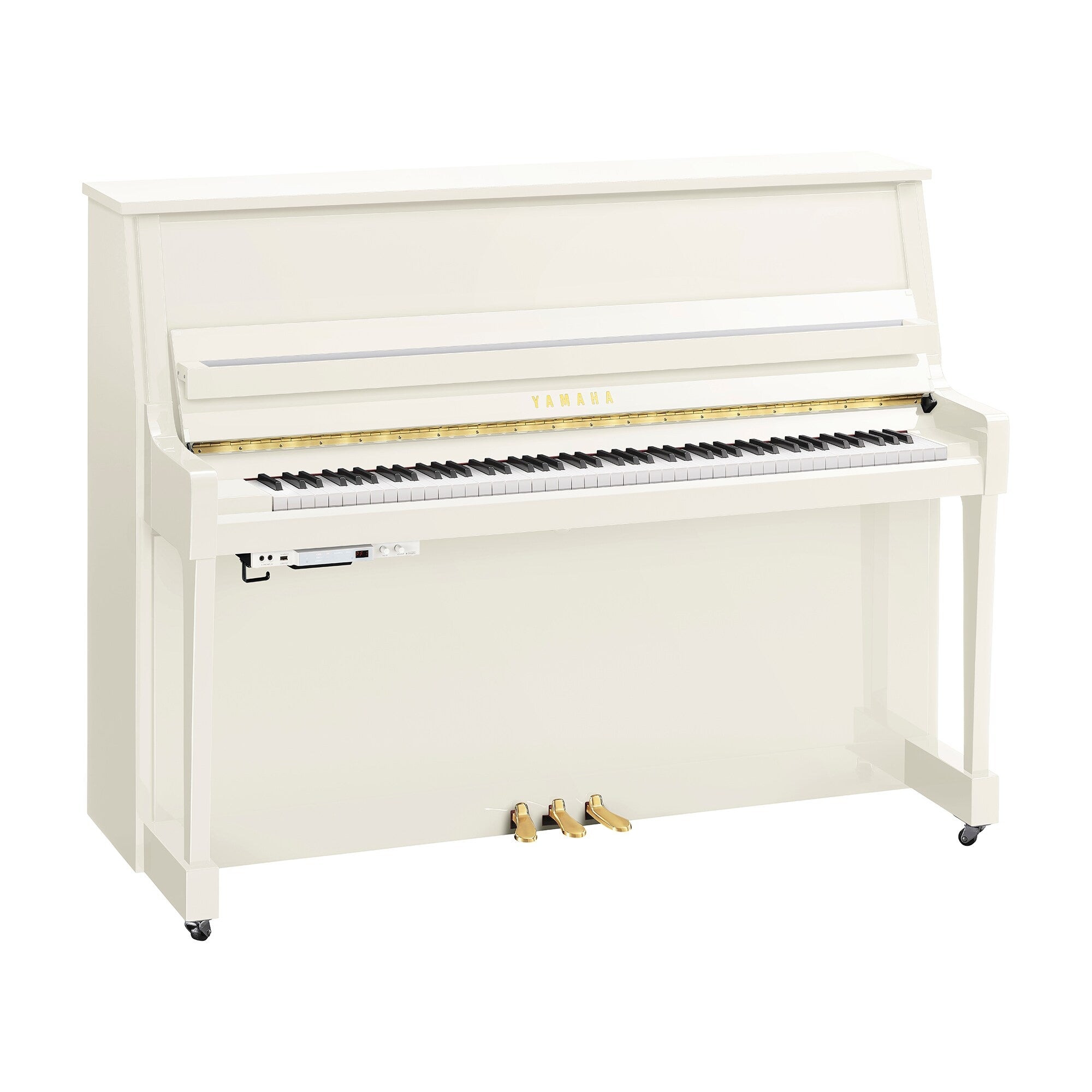 Toàn cảnh đàn piano Yamaha B20 màu trắng bóng bản tranacoustic tại Tân Nhạc Cụ