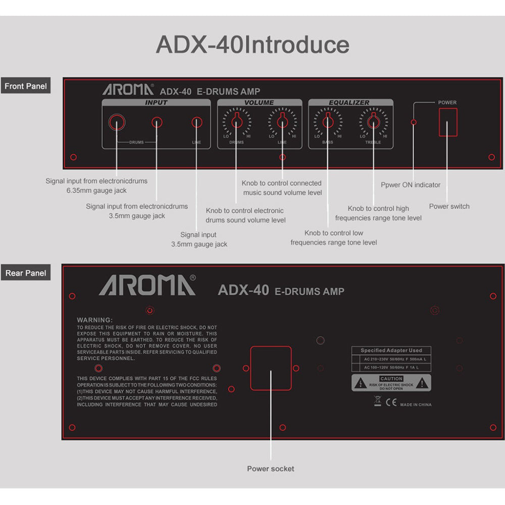 Amplifier Trống Điện Tử Aroma ADX40S Bluetooth