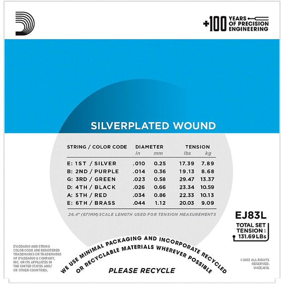 Dây Đàn Guitar Gypsy Jazz D'Addario EJ83L (Silver Wound, Ball End, Light 10-44)