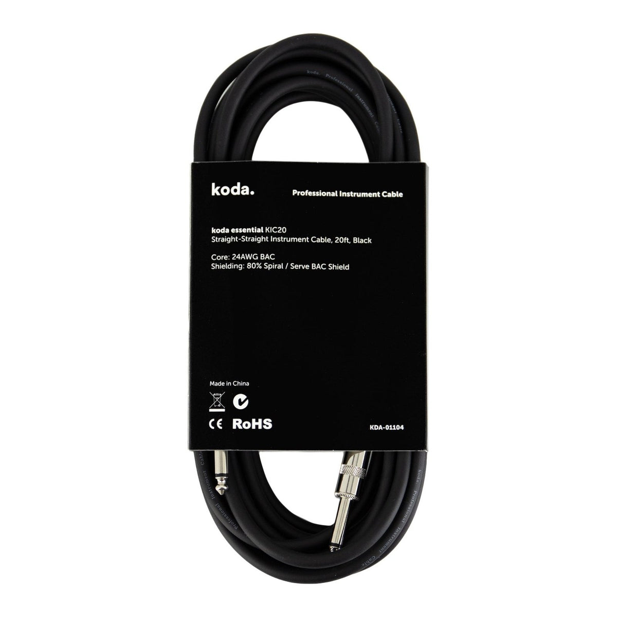 Dây Cáp Guitar koda essential KIC Instrument Cable – 6,1m (20ft), Thẳng - Thẳng